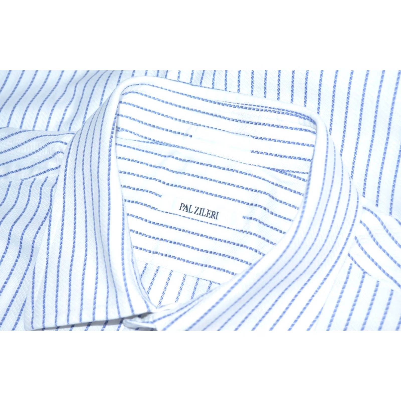 Pal Zileri Pal Zileri Men’s White Blue Striped Cotton Dress Shirt Jeans? Size 46R - 4 Thumbnail