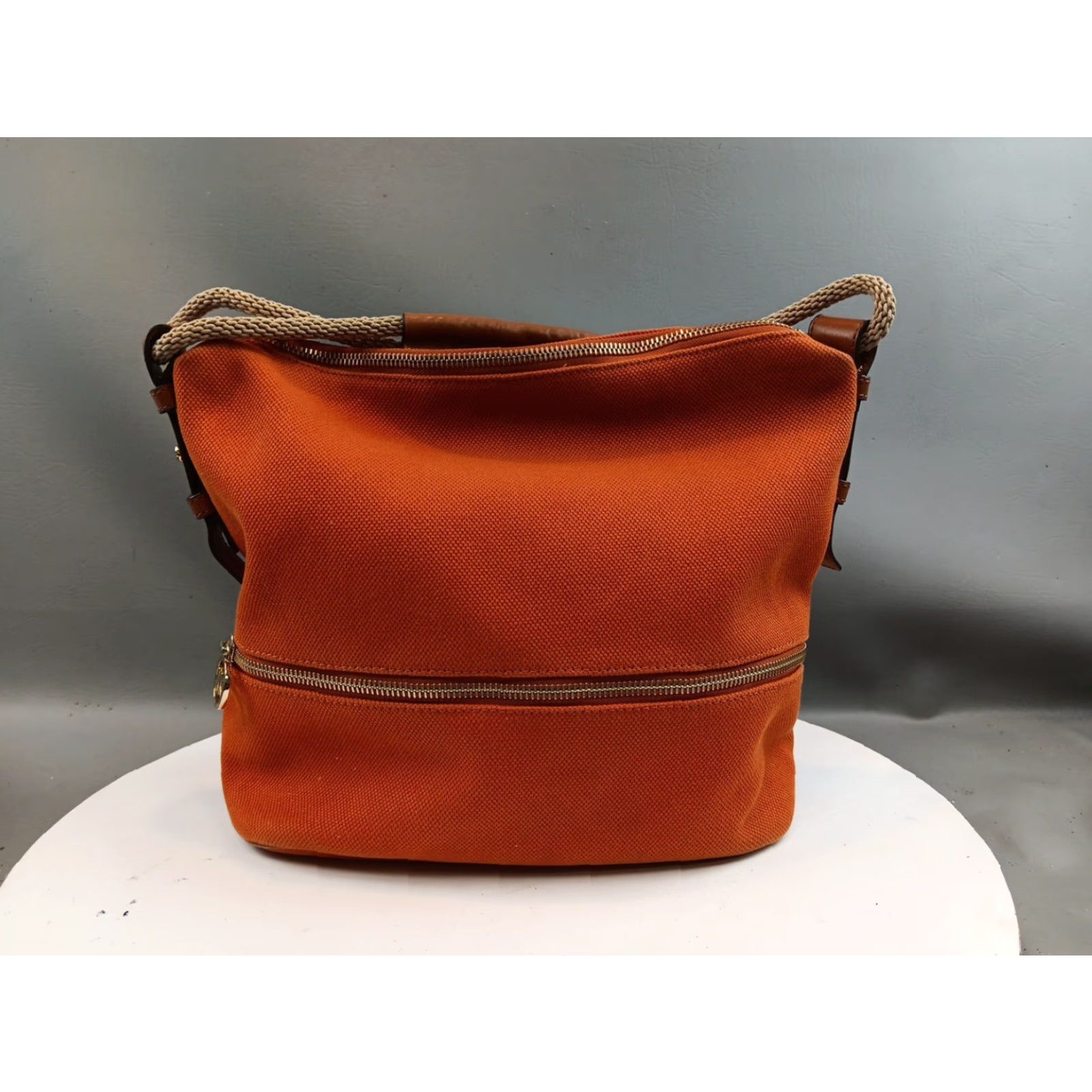 Michael Kors Michael Kors Tote Bag Orange Canvas/Leather Trim Dual Rope Handles Logo Beachy Size ONE SIZE - 5 Thumbnail