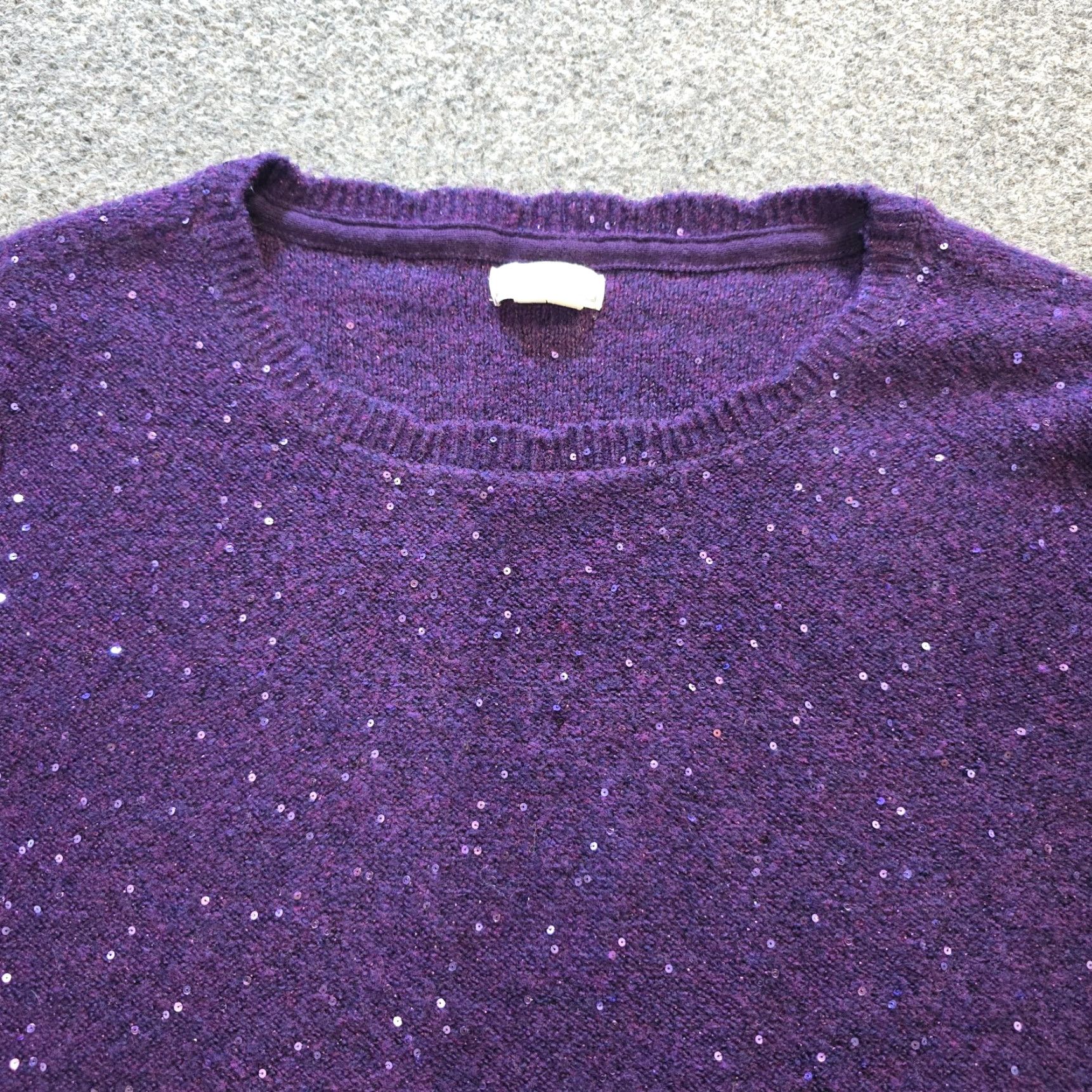FatFace Fat Face Sweater Women Size 10 Purple Sequin Glitter Stretch Knit Balloon Sleeve Womens Size L / US 10 / IT 46 - 2 Thumbnail