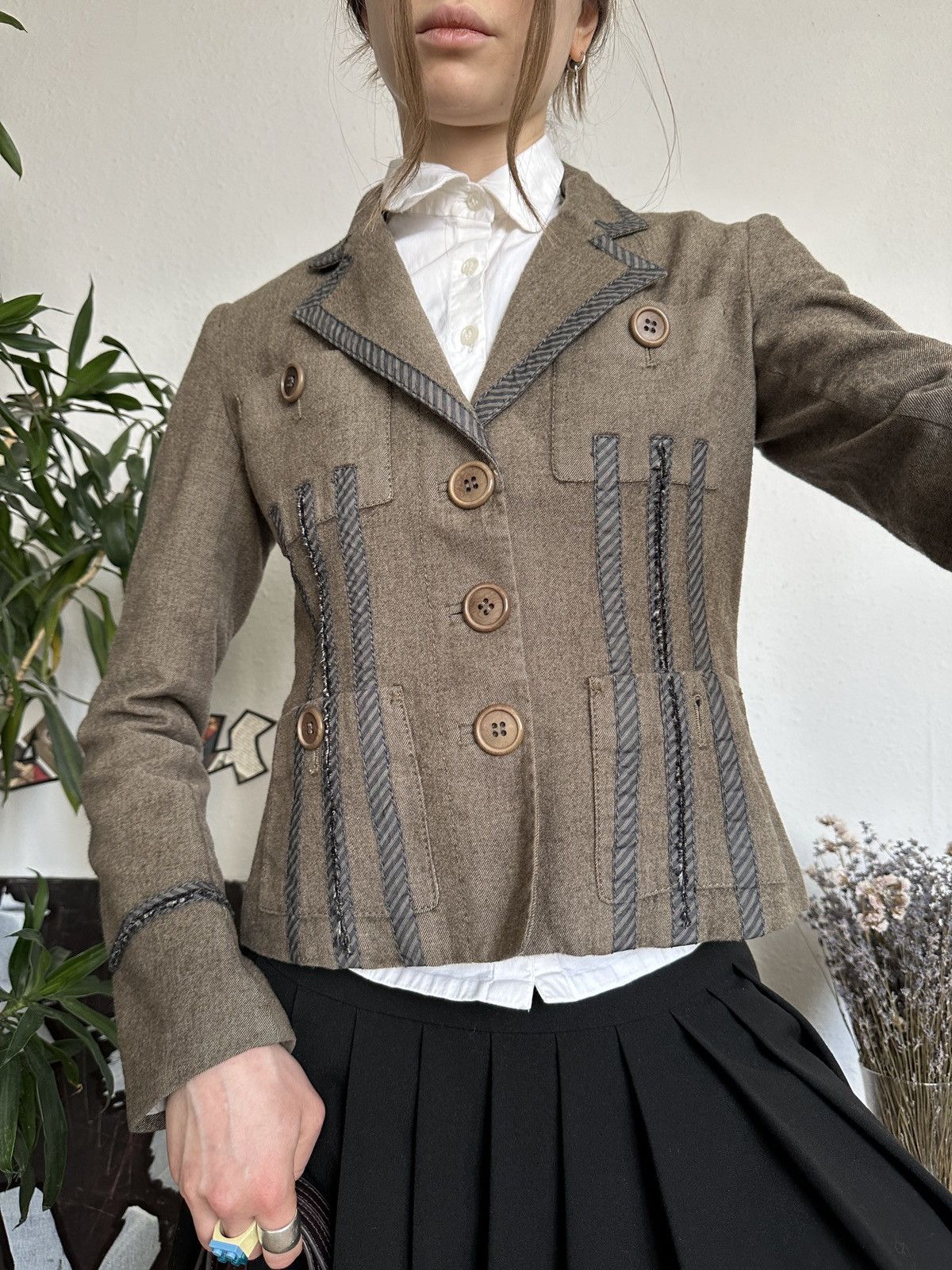Designer Karen Millen Wool SteamPunk Style Blazer Jacket 90s Size M / US 6-8 / IT 42-44 - 4 Thumbnail