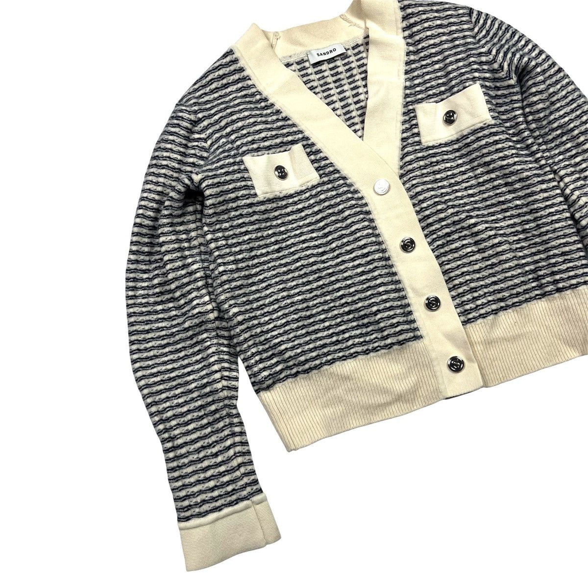 Sandro Sandro Luxury Stripped Cardigan V-Neck Sweater Wool Size S / US 4 / IT 40 - 2 Thumbnail