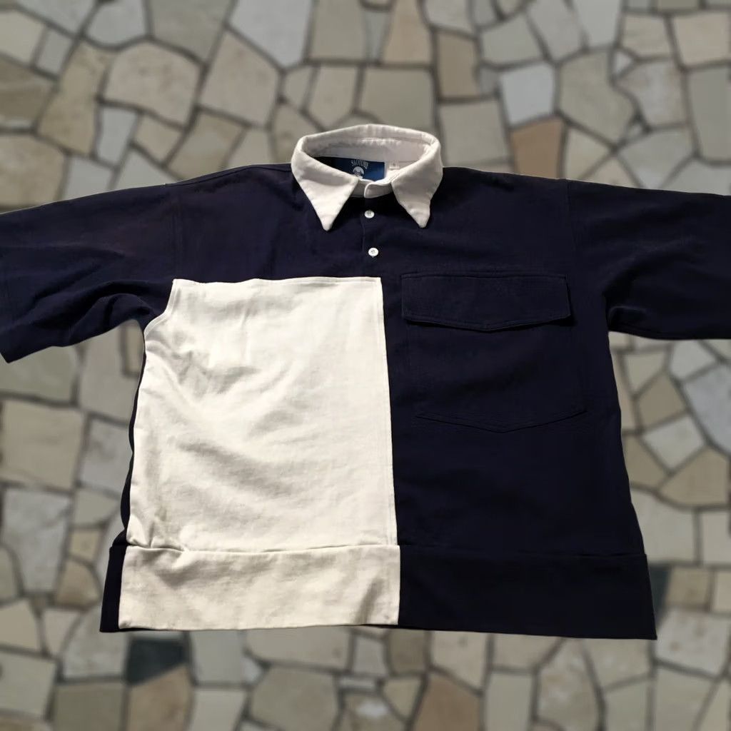 Vintage SAOTOME Rugby Polo Shirt - Navy Blue White BLOCK - Sz SMALL - Cotton Pocket Logo - Button-Closed Collared Shirt - Men’s Rugby Polo Size US S / EU 44-46 / 1 - 1 Thumbnail