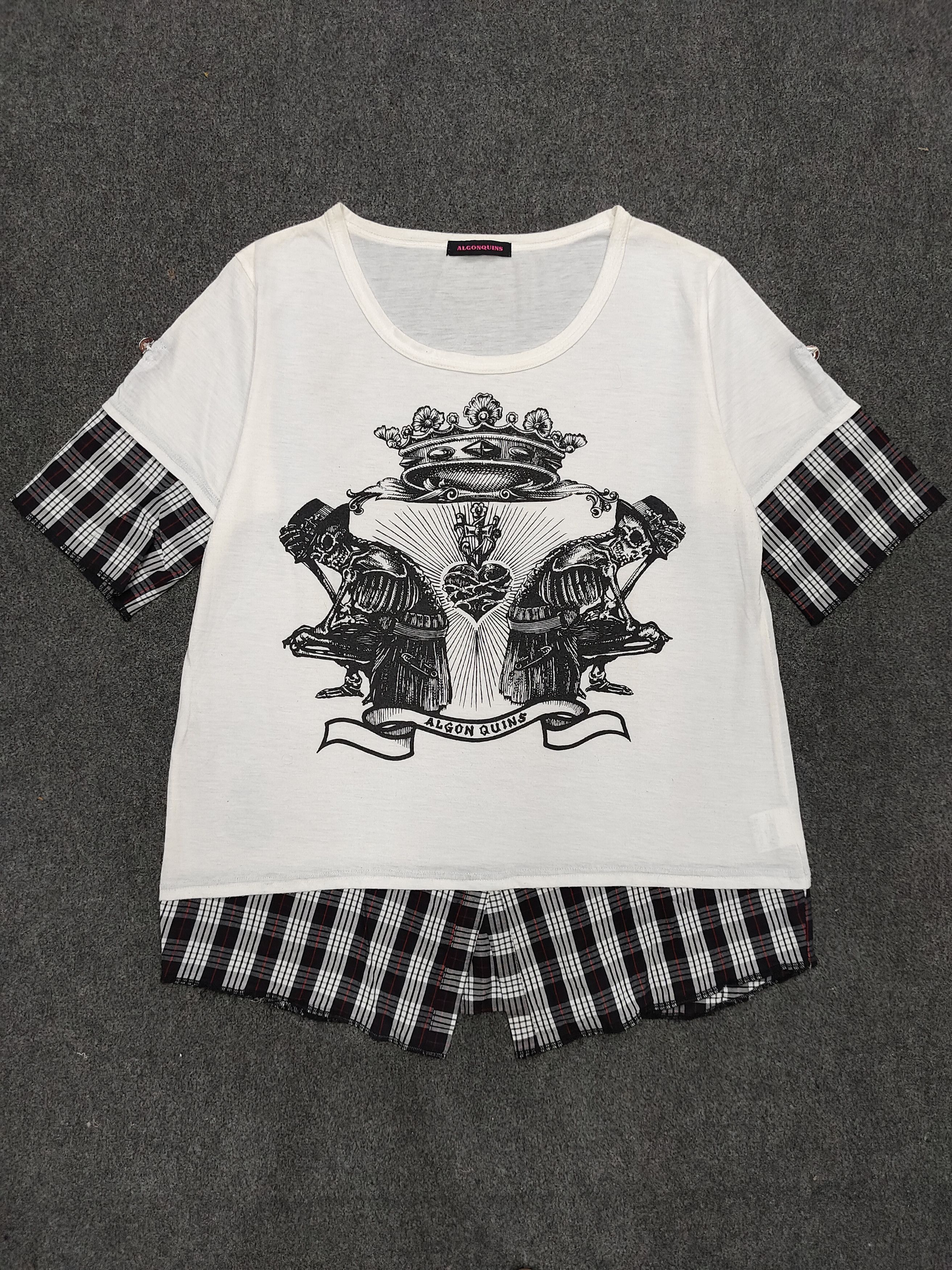 Japanese Brand DOPE❤️‍🔥Algonquins🇯🇵 Crown Skull Art Tartan Sleeve Size L / US 10 / IT 46 - 1 Thumbnail