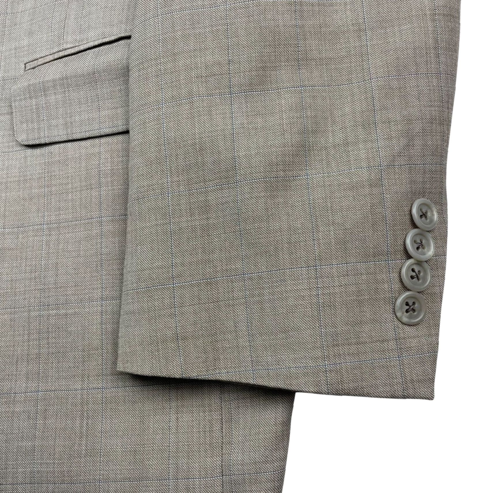 Hart Schaffner Marx Hart Schaffner Marx Blazer Men 42R Wool Beige/Blue Windowpane Plaid 2-Button United States Jacket Size 42R - 4 Thumbnail