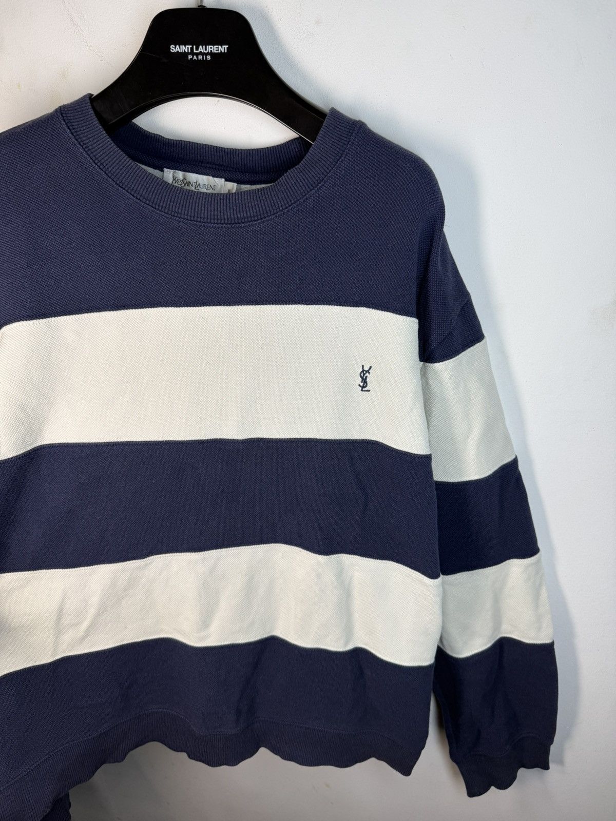Yves Saint Laurent Pique YSL Crewneck Navy/White Striped YSL Sweatshirt Size US XL / EU 56 / 4 - 9 Thumbnail