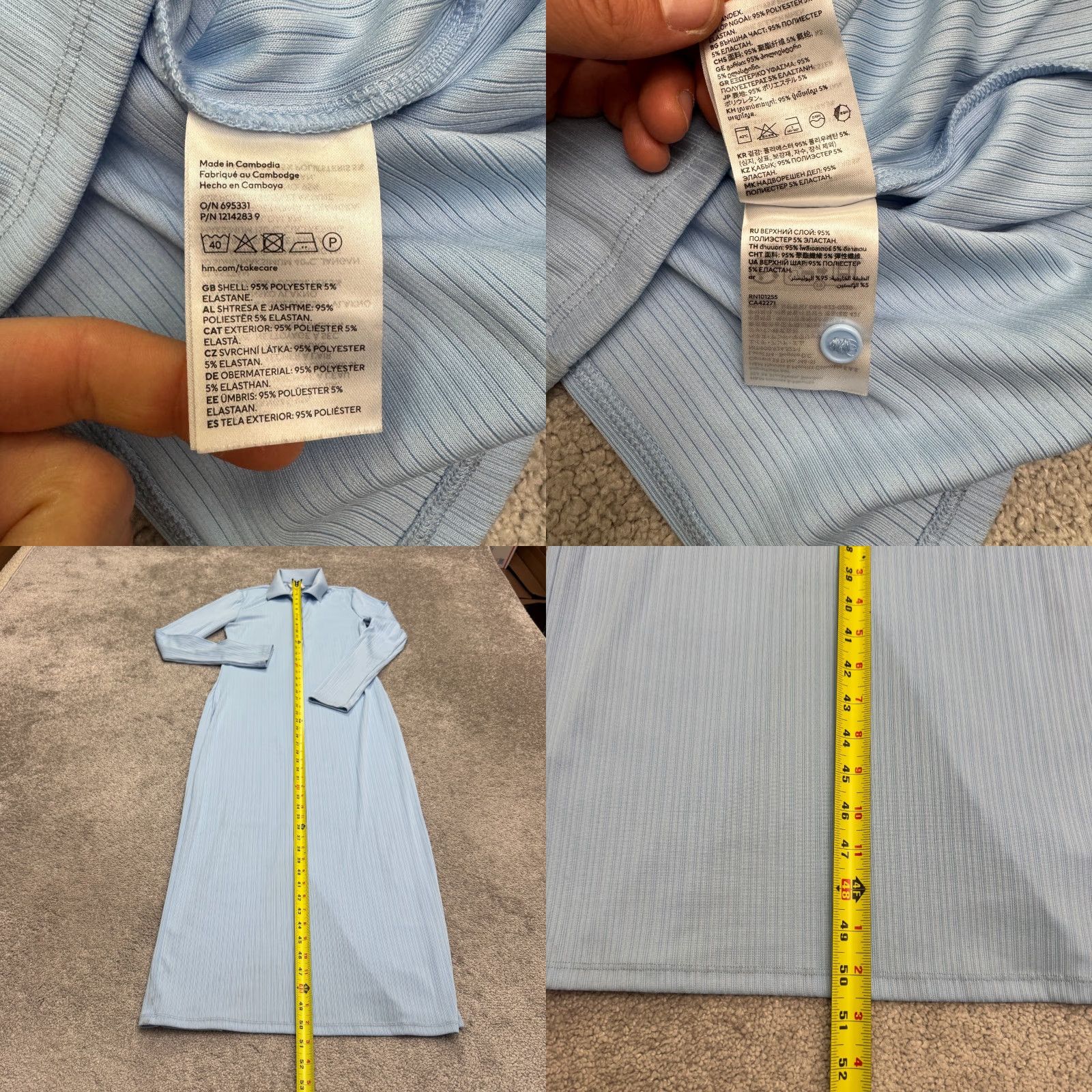 H&M H&M Long Sleeve Maxi Polo Dress Womens Medium Blue Rib Knit Back Slit Stretch Size M / US 6-8 / IT 42-44 - 8 Thumbnail