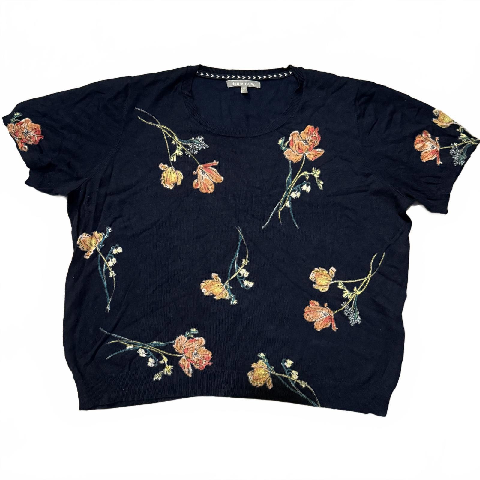 Designer Daniel Rainn floral lightweight sweater tee, navy – XXL Size XXL / US 16-18 / IT 52-54 - 1 Thumbnail