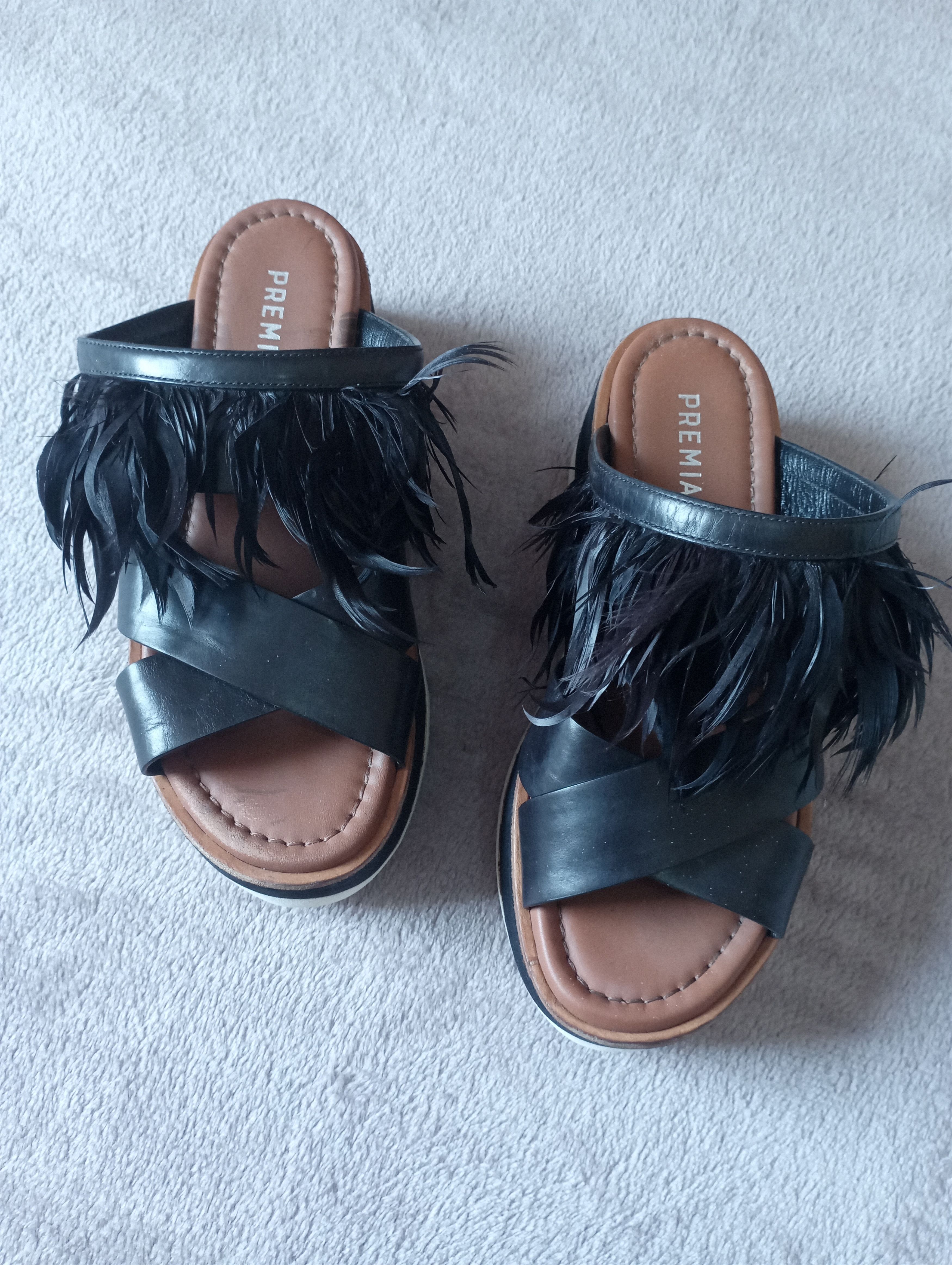 Premiata Premiata Black Feathered leather Slides size 36 Size US 5.5 / IT 35.5 - 3 Thumbnail