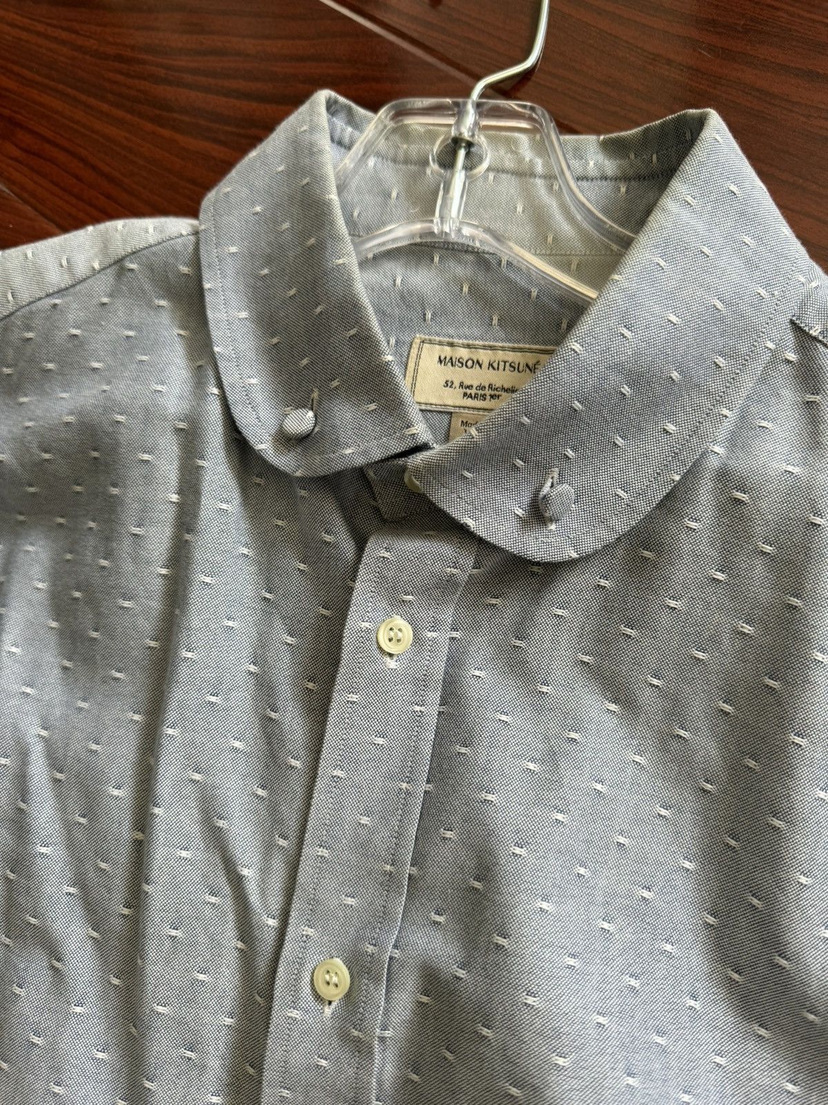 image of Maison Kitsune Jacquard Oxford Buttondown Shirt in Grey, Men's (Size Large)
