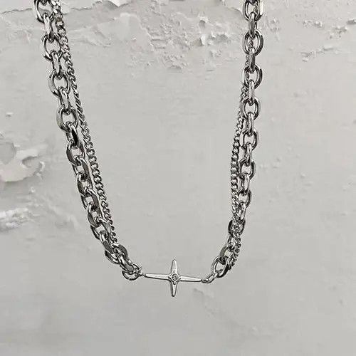 VIBE Double Layer Titanium Steel Star Link Chain Necklace for Men Size ONE SIZE - 3 Thumbnail