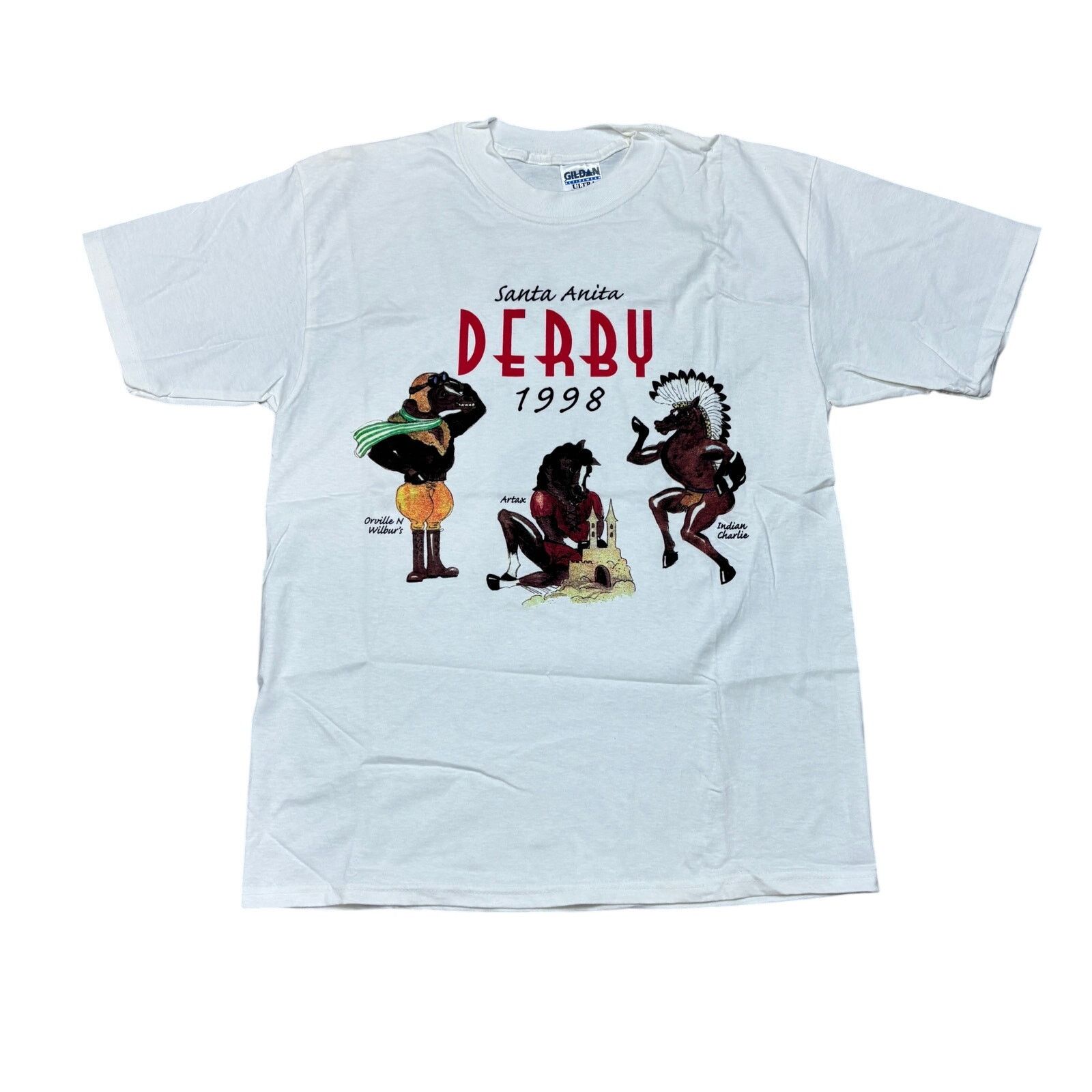 Gildan × Vintage VTG 1998 Santa Anita Derby Horse Racing T Shirt Men's Large Size US L / EU 52-54 / 3 - 1 Thumbnail