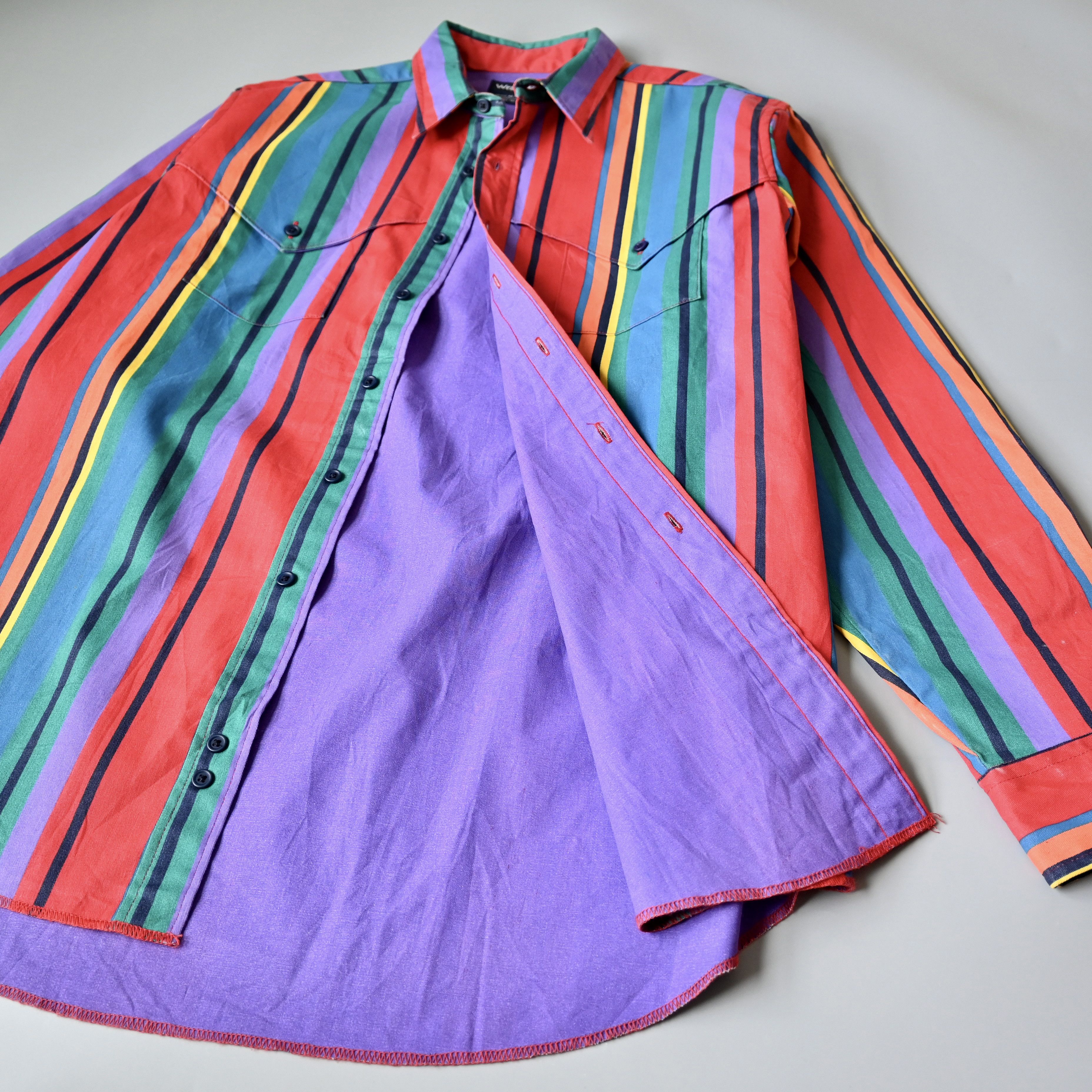 Vintage VTG 90s Wrangler Brushpopper cape shirt rainbow stripe 17.5 Size US XL / EU 56 / 4 - 23 Thumbnail