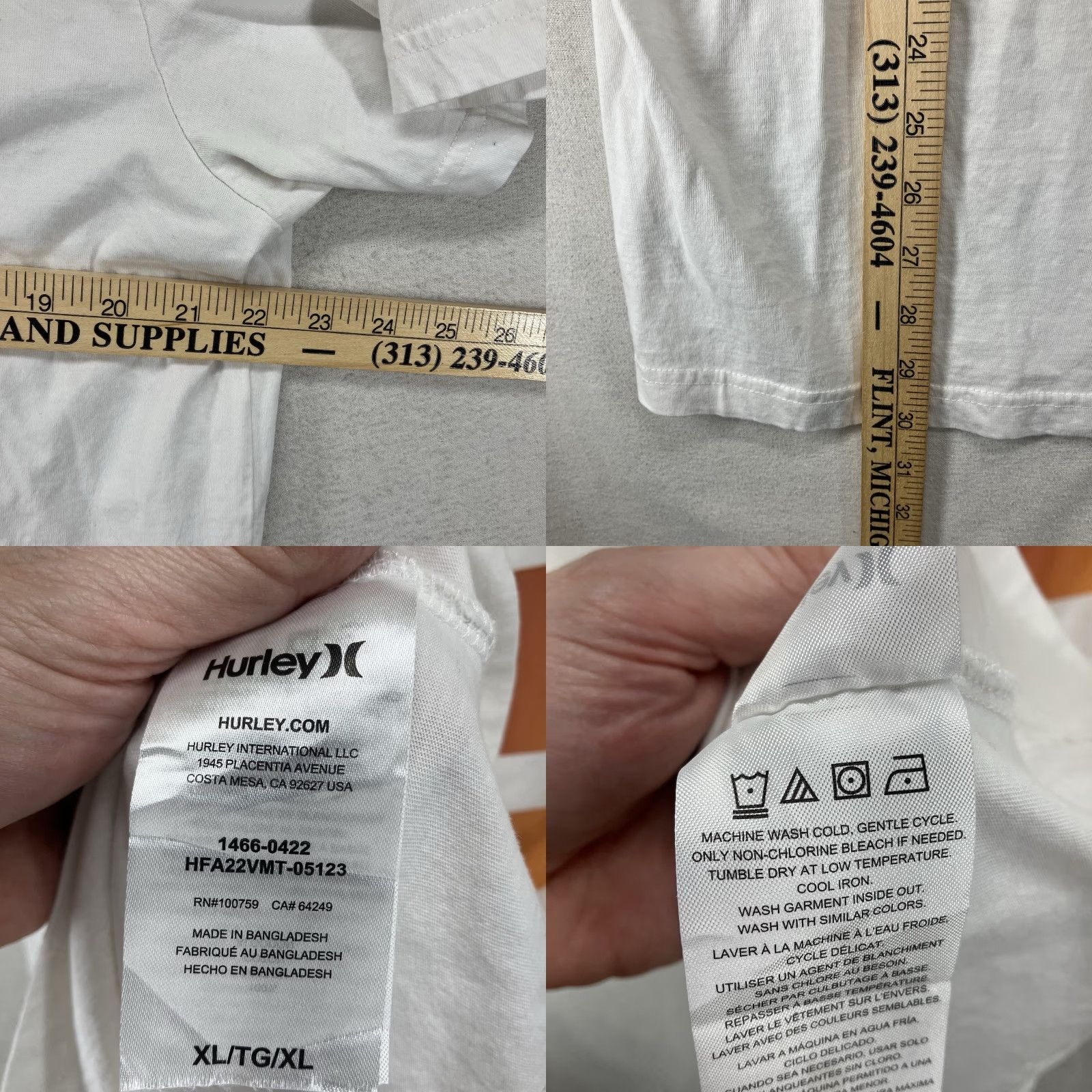 Hurley Hurley Shirt Mens XL White T Shirt Classic Front Graphic Size US XL / EU 56 / 4 - 8 Thumbnail