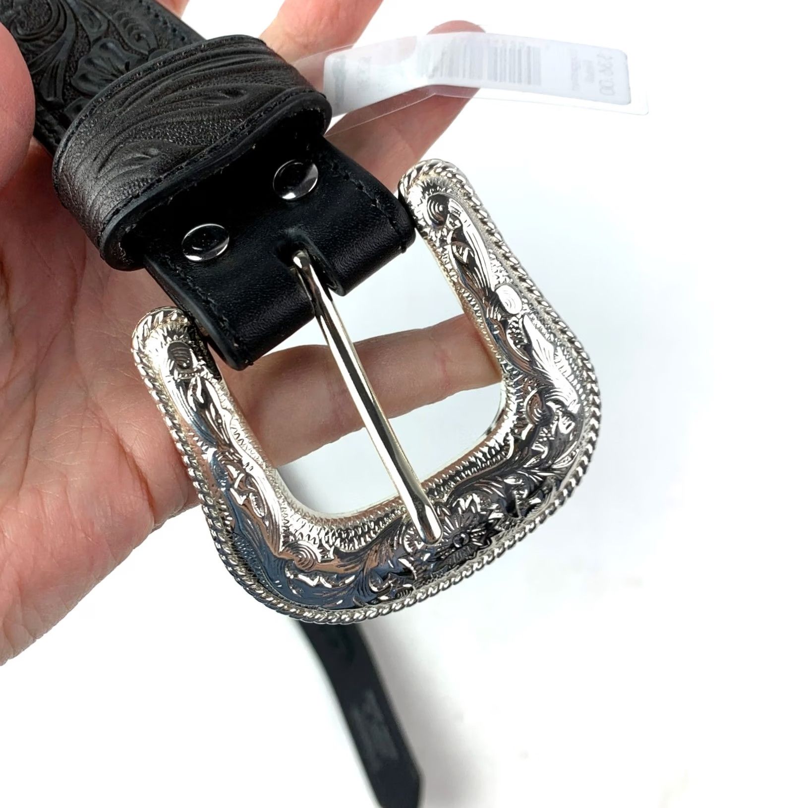 Vintage Nocona Black Genuine Leather Tooled Belt Mens 36 NWT N2438901 Size ONE SIZE - 4 Thumbnail