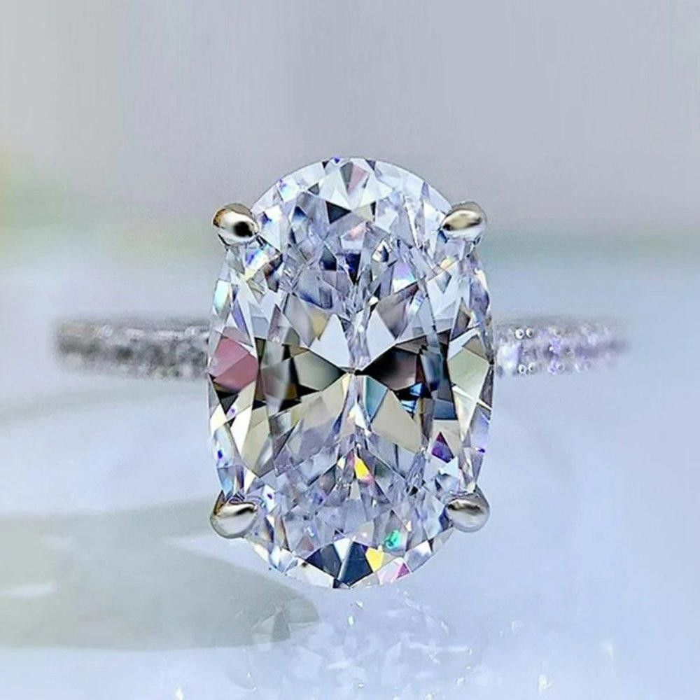 Designer Sterling Silver 14mm Oval Engagement Ring - Size 7 Size ONE SIZE - 1 Thumbnail