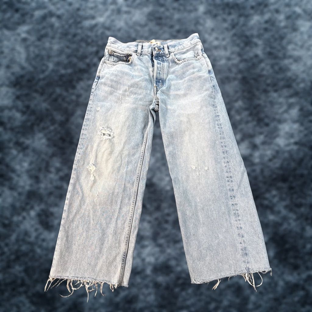 Madewell Madewell Low-Slung Baggy Crop Jeans Medium Wash Denim Sz 24P Womens Jeans Crop Distressed Pockets 5-Pocket Dye Blue Baggy Ankle-Style Size 42" / US 20 - 1 Thumbnail