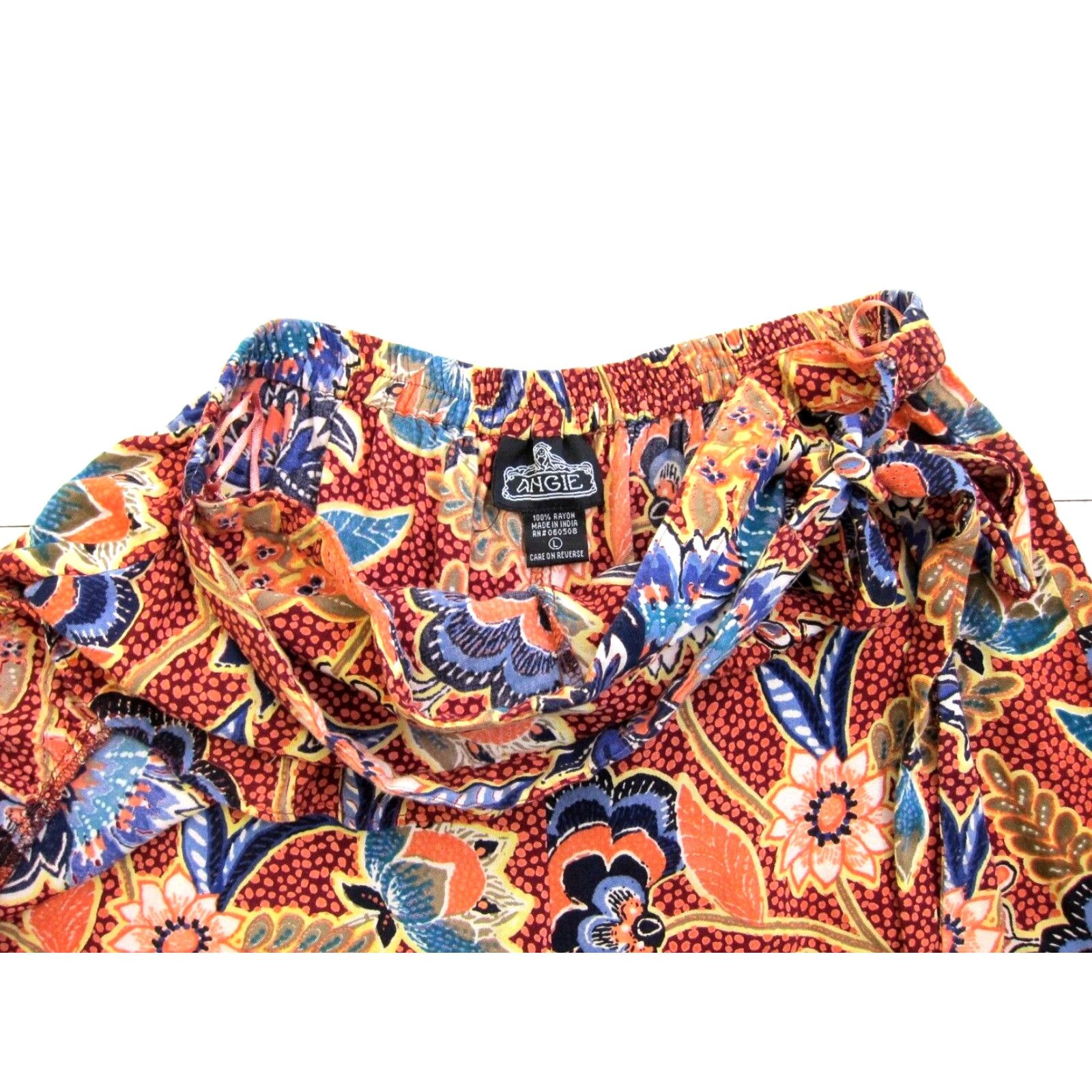 Vintage Angie Women Floral High Rise Ruffle Wrap Shorts 100% Rayon Orange Blue Large Size 36" / US 14 / IT 50 - 6 Thumbnail