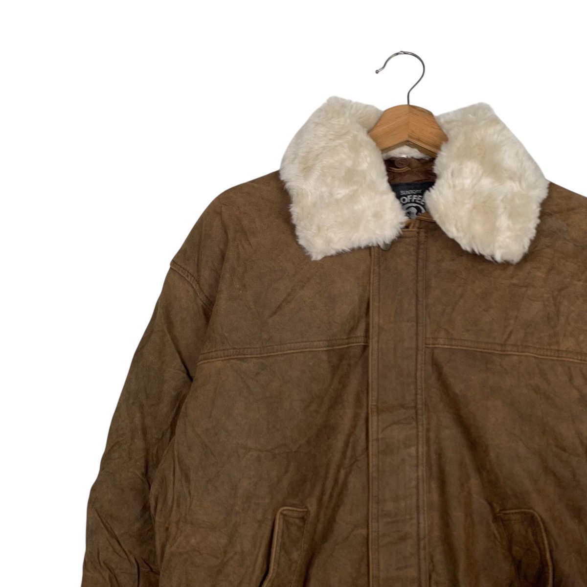 Vintage ☀️Suntory Coffee Boss leather zipper sherpa collar jacket Size US M / EU 48-50 / 2 - 7 Thumbnail