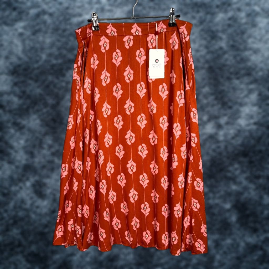 Pinko Mademoiselle Yéyé Skirt A-Line Knee Length Red Pink Floral Viscose Womens Size L Size 36" / US 14 / IT 50 - 1 Thumbnail