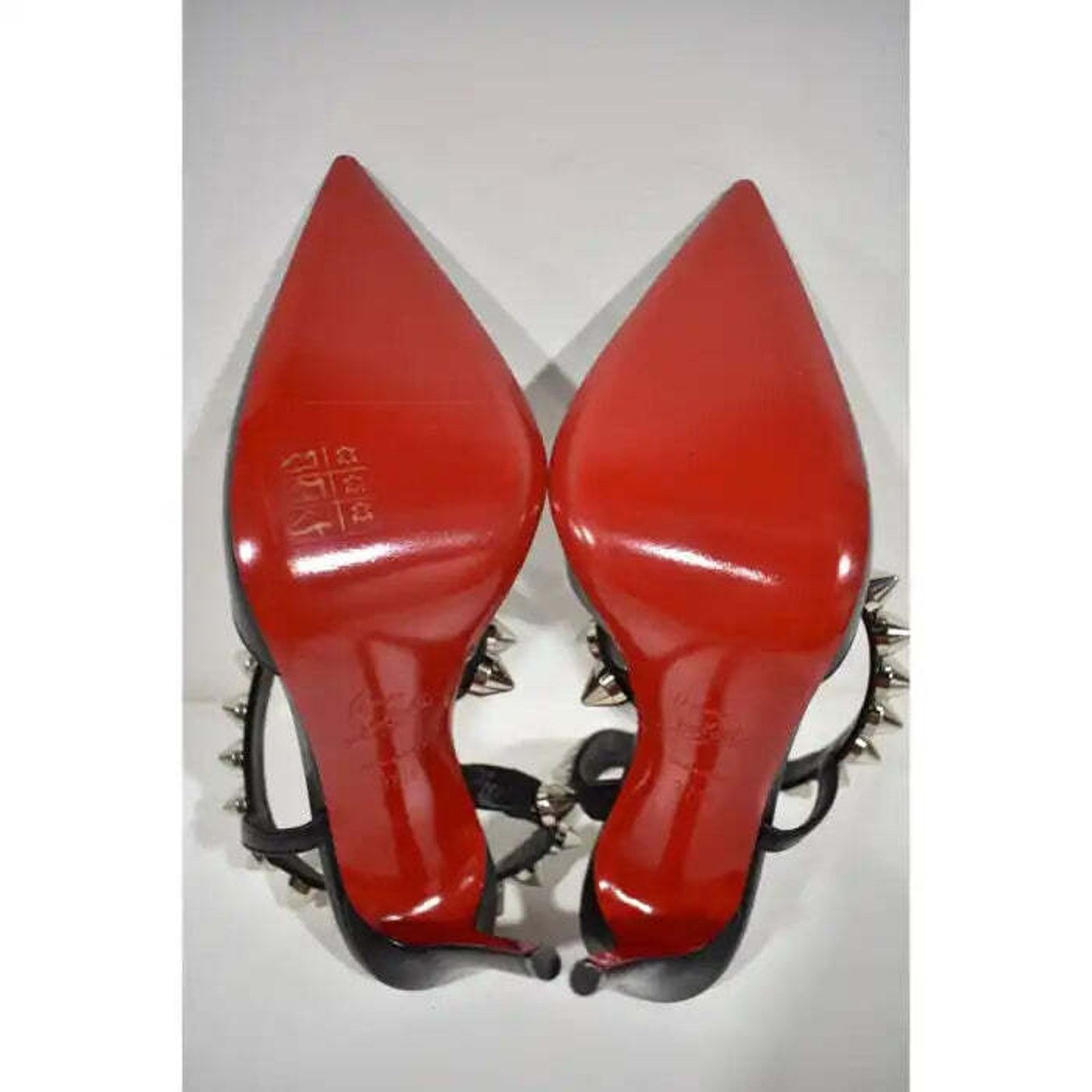 Christian Louboutin Spikita Pump 100 Black Silver Spike Strappy Sandal Heel 37.5 Size US 7.5 / IT 37.5 - 12 Thumbnail