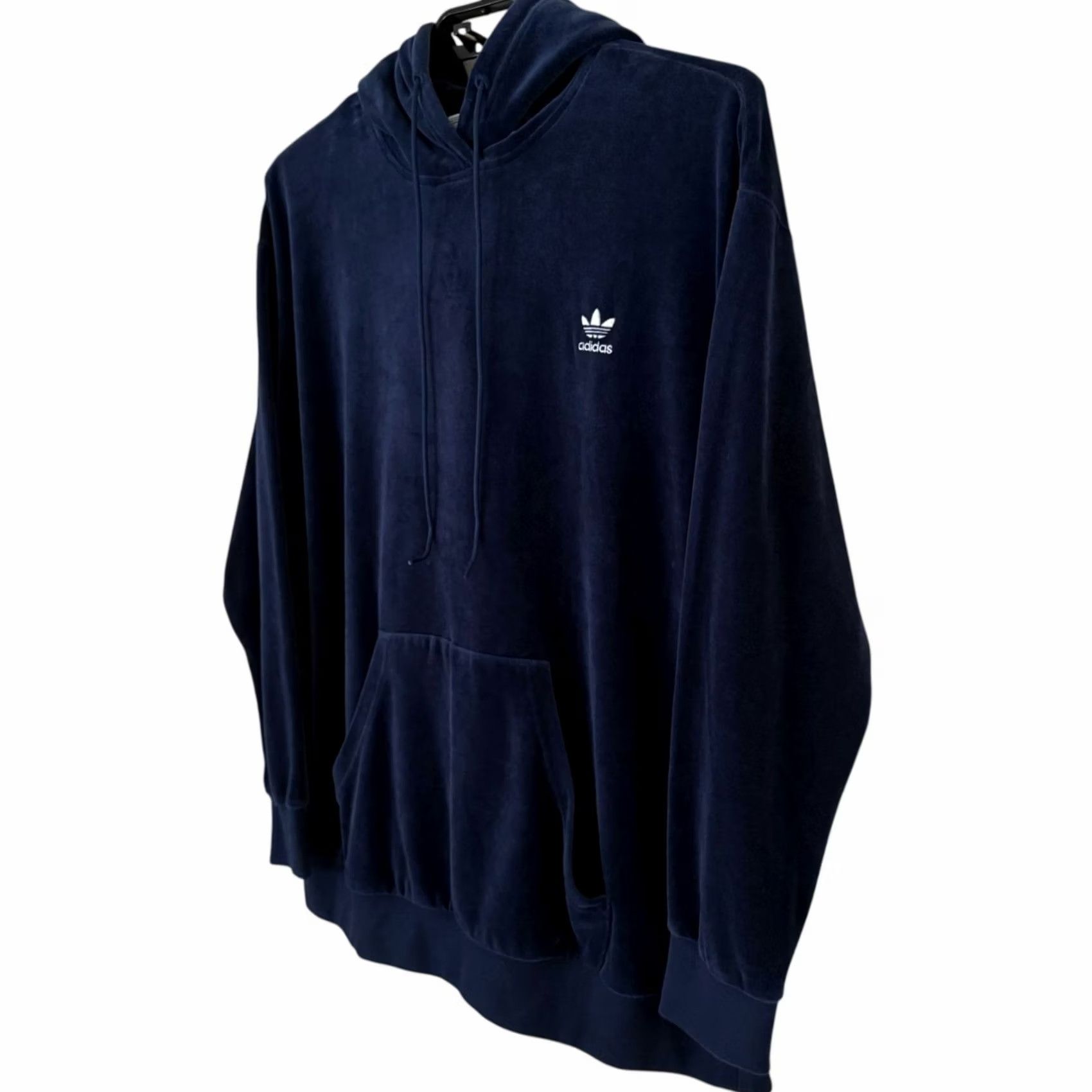 Adidas Adidas Velour Trefoil Hoodie Blue Women's 1X Hoodie Pullover Velour Logo Pockets Kangaroo Pocket Sweatshirt Activewear Casual Travel Size XL / US 12-14 / IT 48-50 - 2 Thumbnail