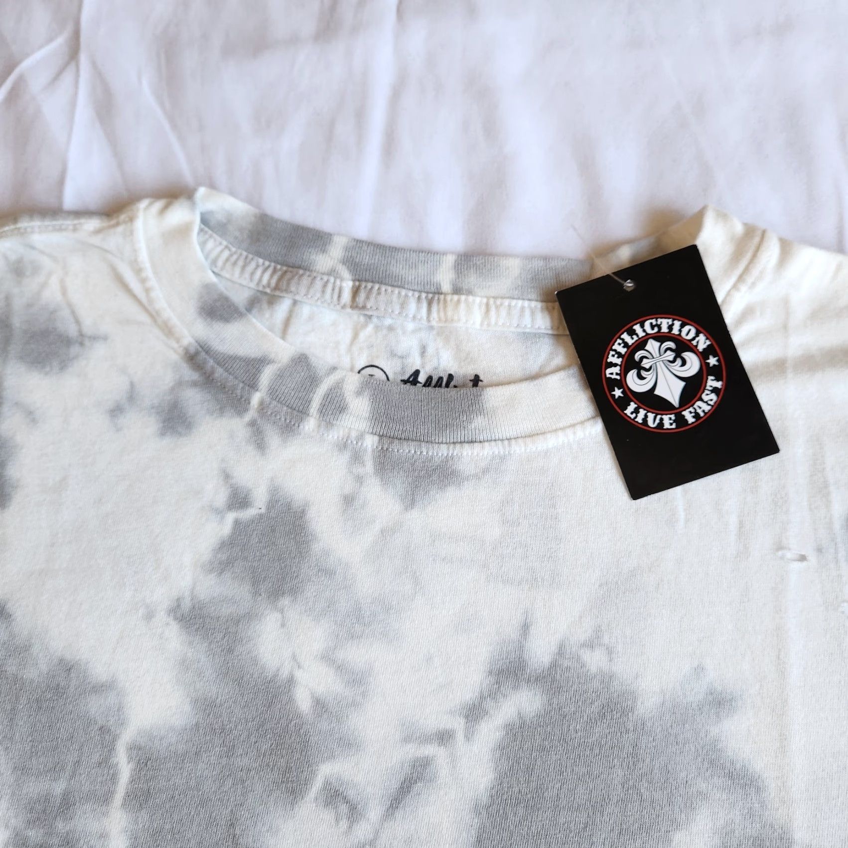 Affliction Affliction Standard Series Women's L White Grey Tie-Dye T-Shirt Biker USA Made Tee Size L / US 10 / IT 46 - 2 Thumbnail