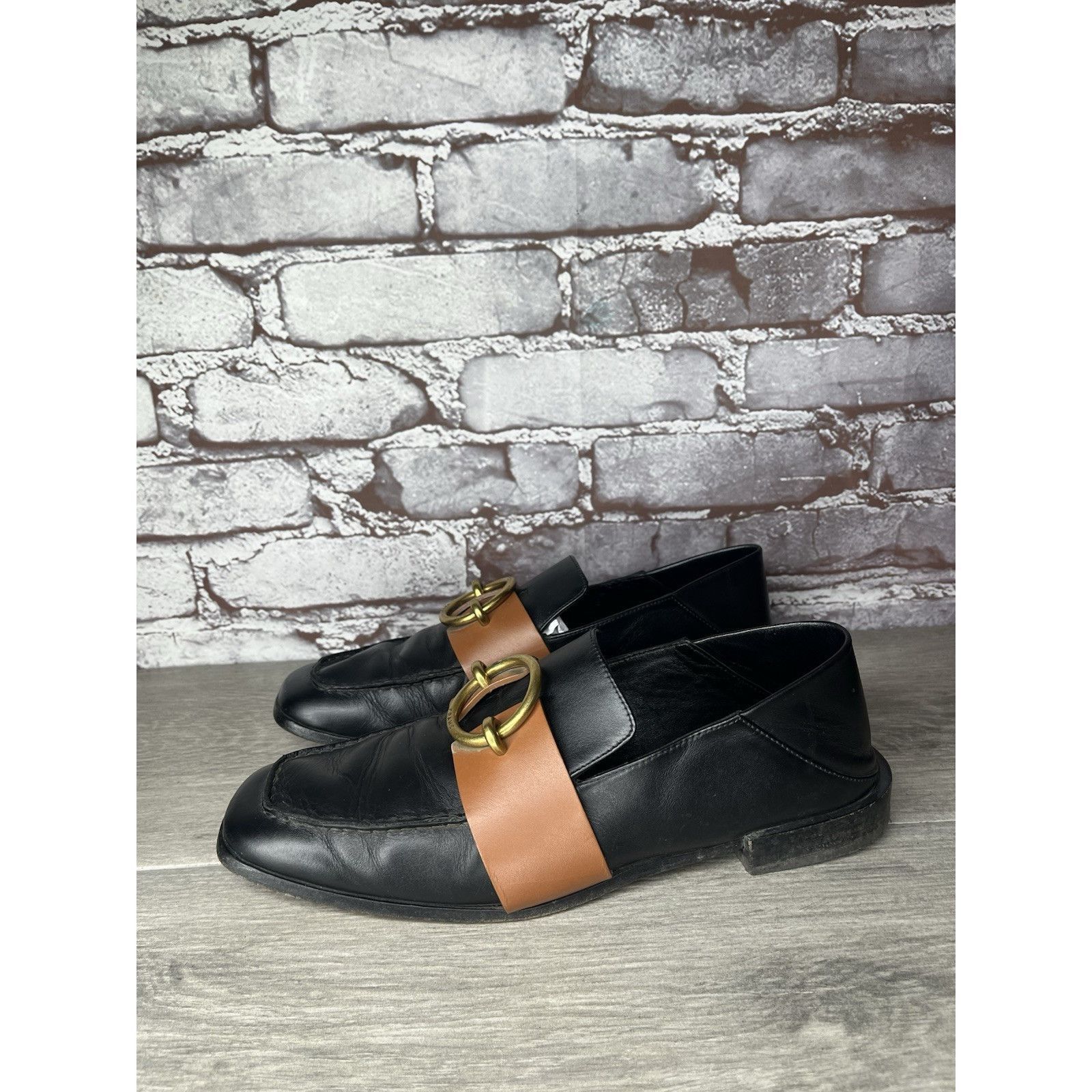 Frame Frame Le Montecito Black Leather Gold Harness Loafers Shoes Size US 8 / IT 38 - 17 Thumbnail