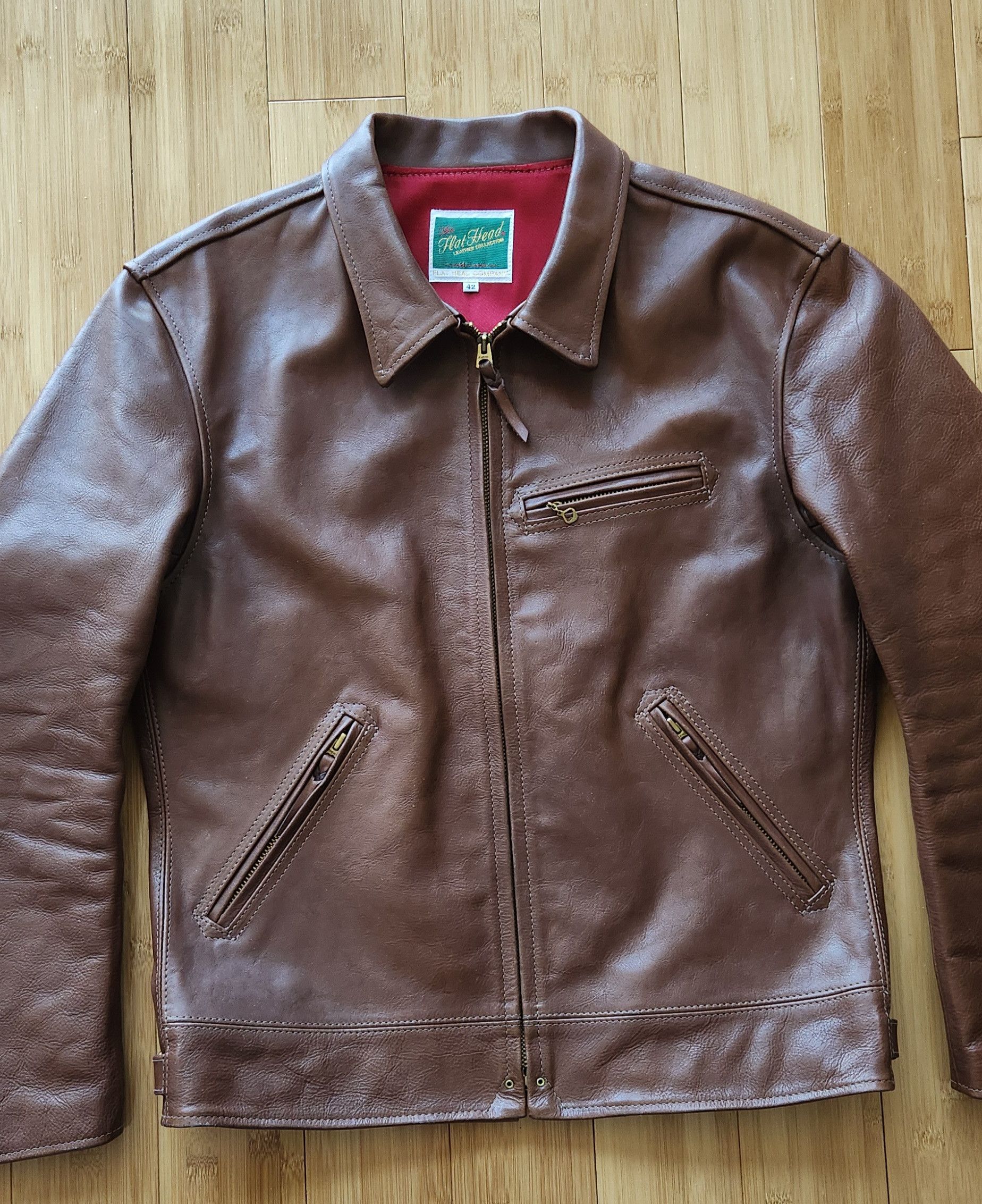 image of The Flat Head Single Riders Horsehide Jacket in Brown, Men's (Size Large)