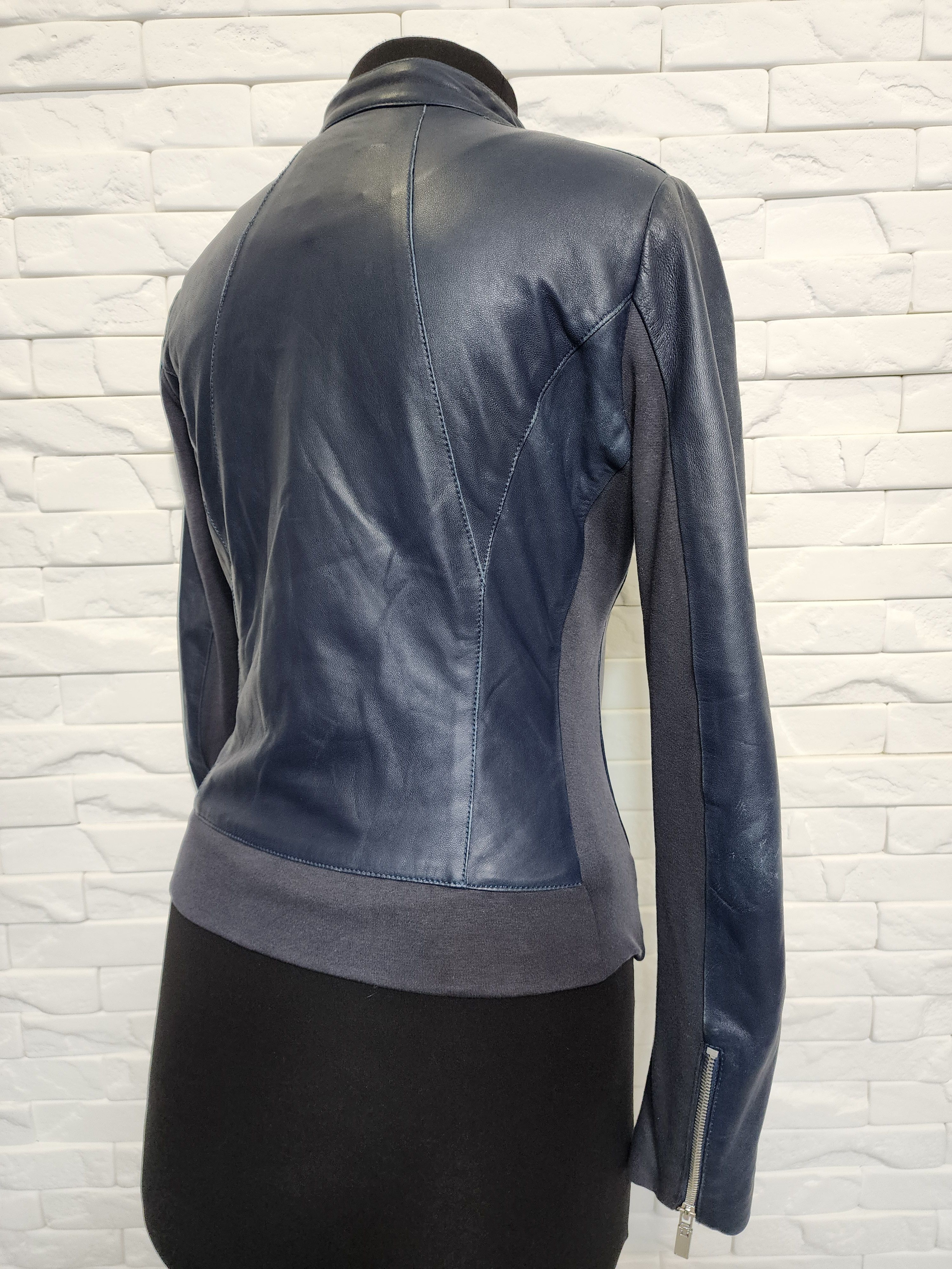ARMA Blue Leather Jacket: Women's Genuine Leather Coat Size M / US 6-8 / IT 42-44 - 6 Thumbnail