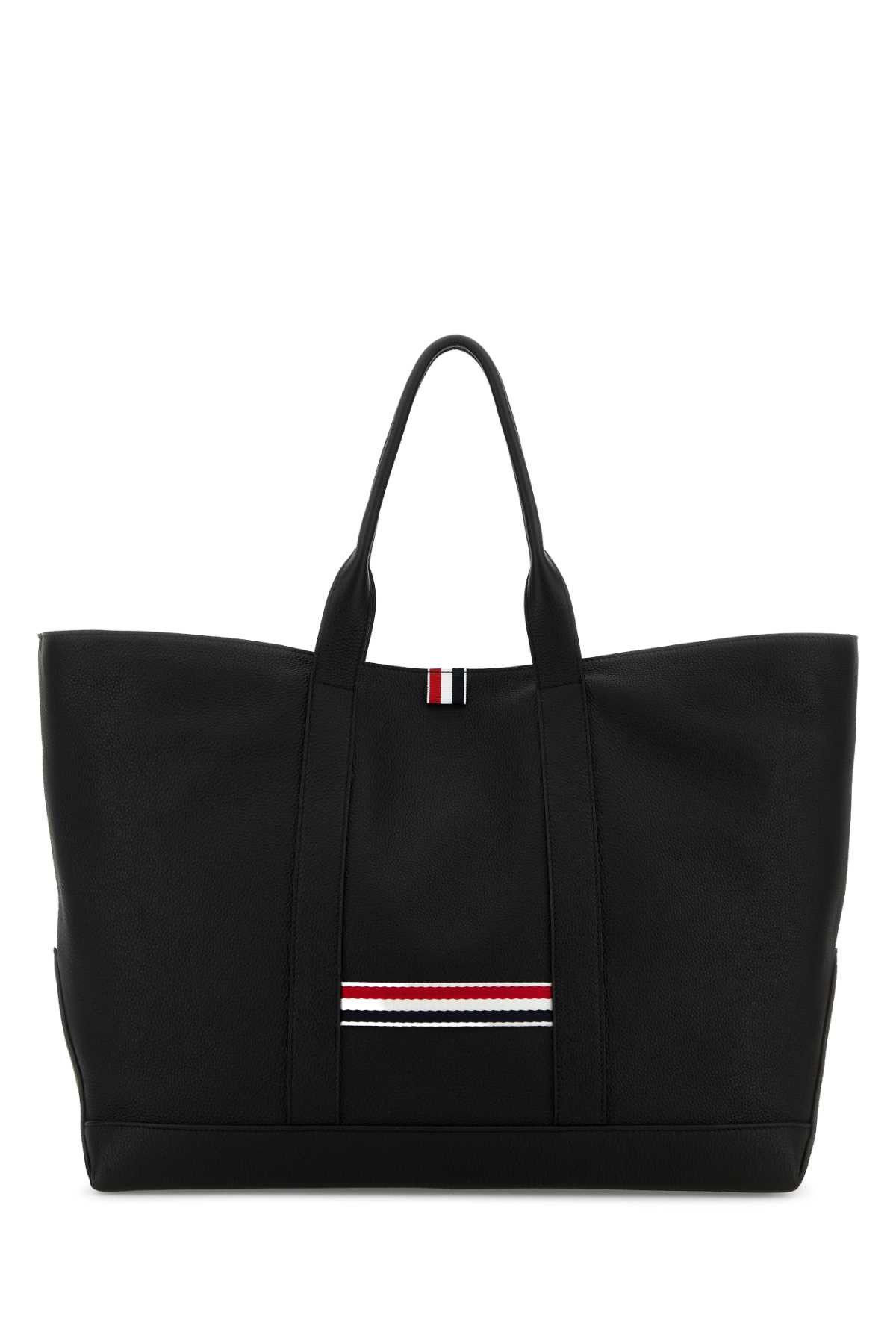 Thom Browne Black Leather Shopping Bag Size ONE SIZE - 1 Thumbnail