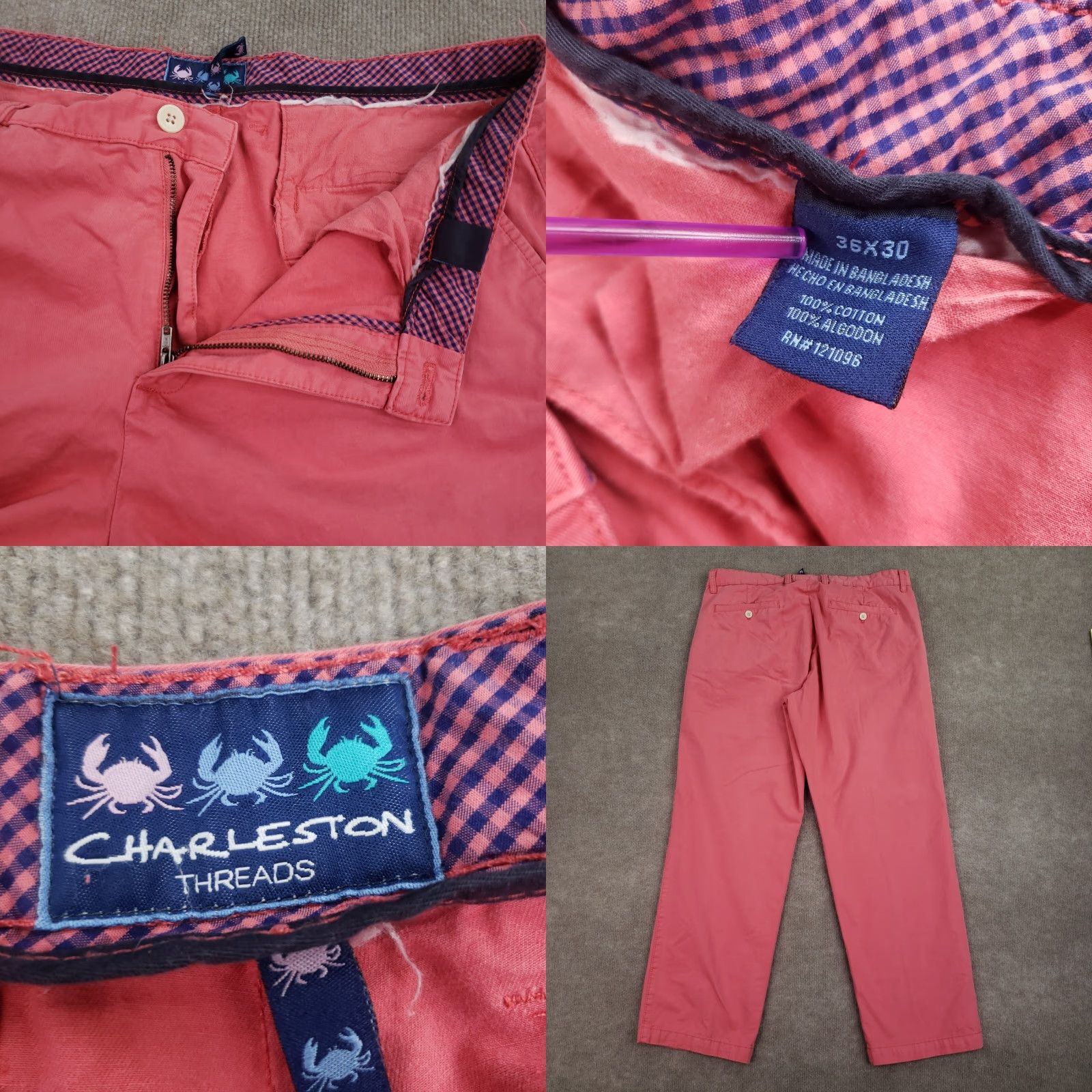 Vintage Charleston Threads Chino Pants Mens 35x30 Pink Straight Fit Size US 35 - 8 Thumbnail