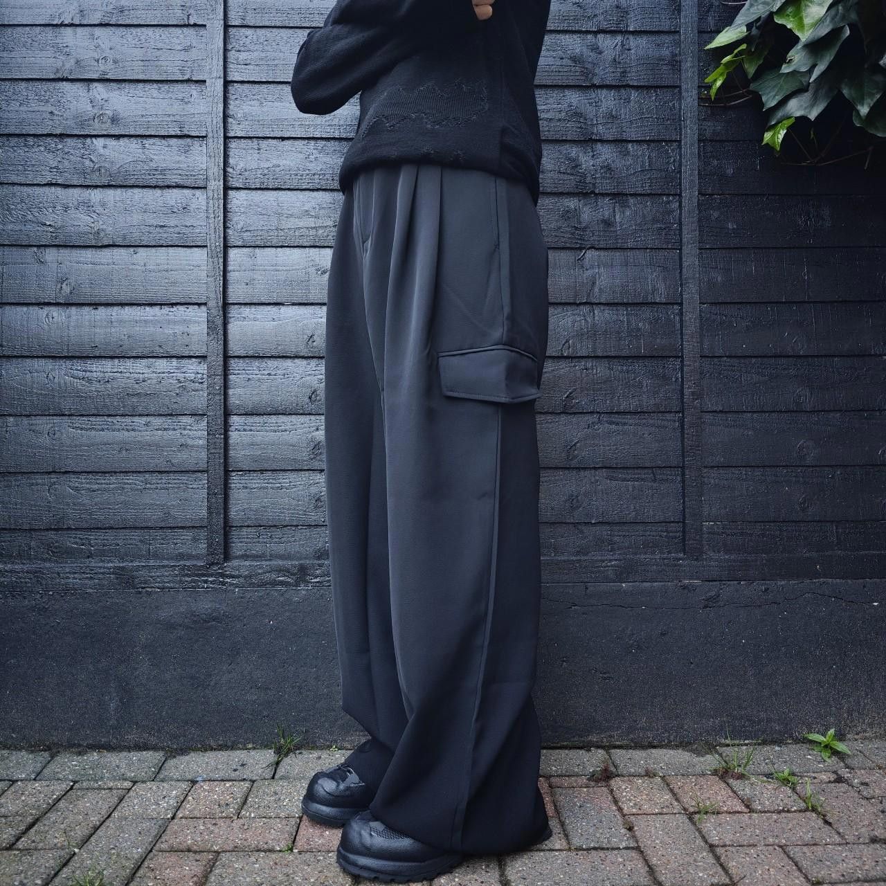 Other Black Baggy Side Flap Suit Trousers Size US 32 / EU 48 - 2 Thumbnail