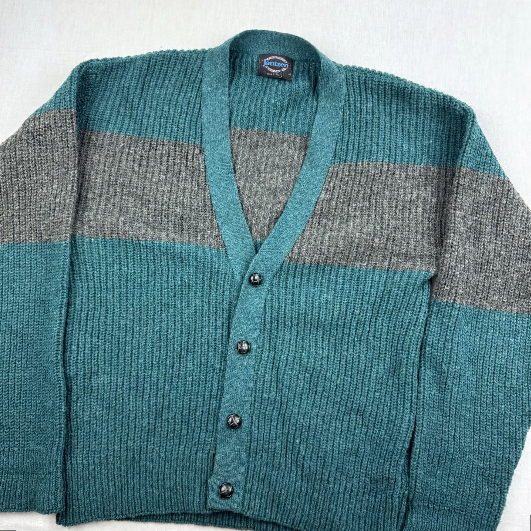 Jantzen VINTAGE Jantzen Cardigan Sweater Adult Large Green Wool Blend USA 90s Mens Size US L / EU 52-54 / 3 - 2 Thumbnail