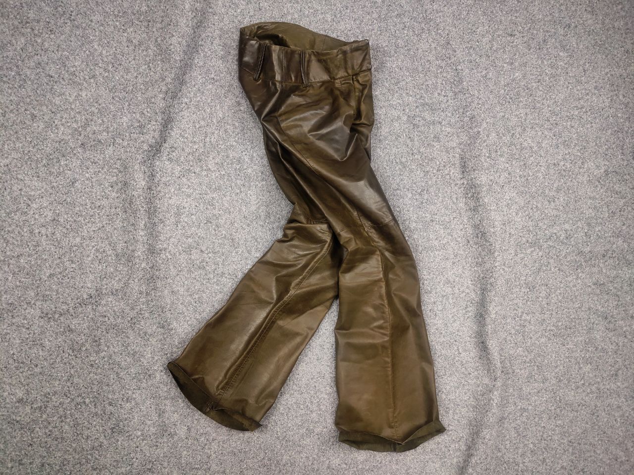 If Six Was Nine Leonardo Vintage Dark Green Faded Leather Flared Pants Y2K Size 36" / US 14 / IT 50 - 1 Thumbnail