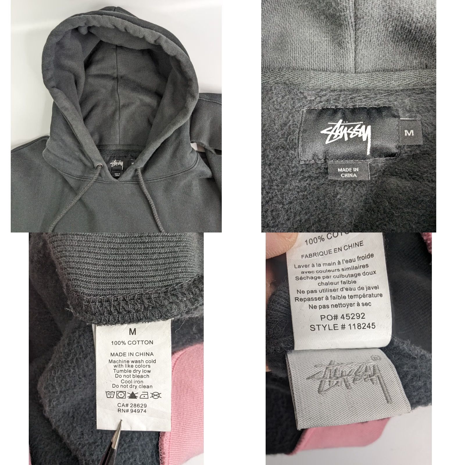Vintage Stussy Men's Faded Black Pink Jacquard Rib Long Sleeve Pullover Hoodie Sz Medium Size US M / EU 48-50 / 2 - 8 Thumbnail