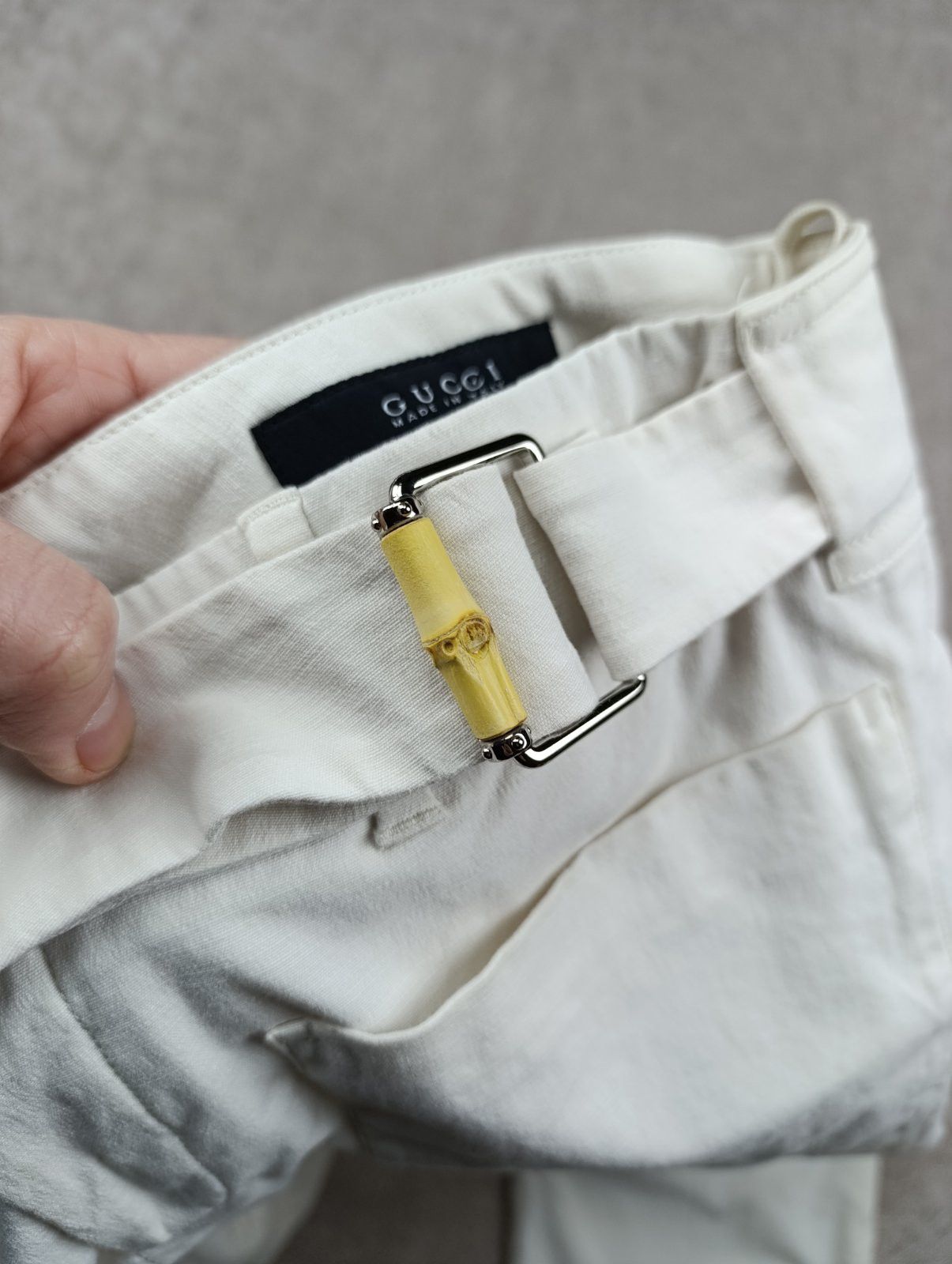 Gucci GUCCI VINTAGE CREAM COTTON BAMBOO BUCKLE TAPERED PANTS Size 28" / US 6 / IT 42 - 9 Thumbnail