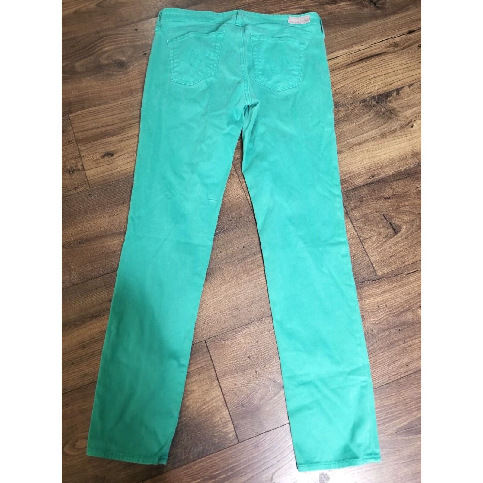 Vintage AG Adriano Goldschmied Women's Green Cigarette Leg Mid Rise Jeans Size 29 Regular Size 29" - 3 Thumbnail