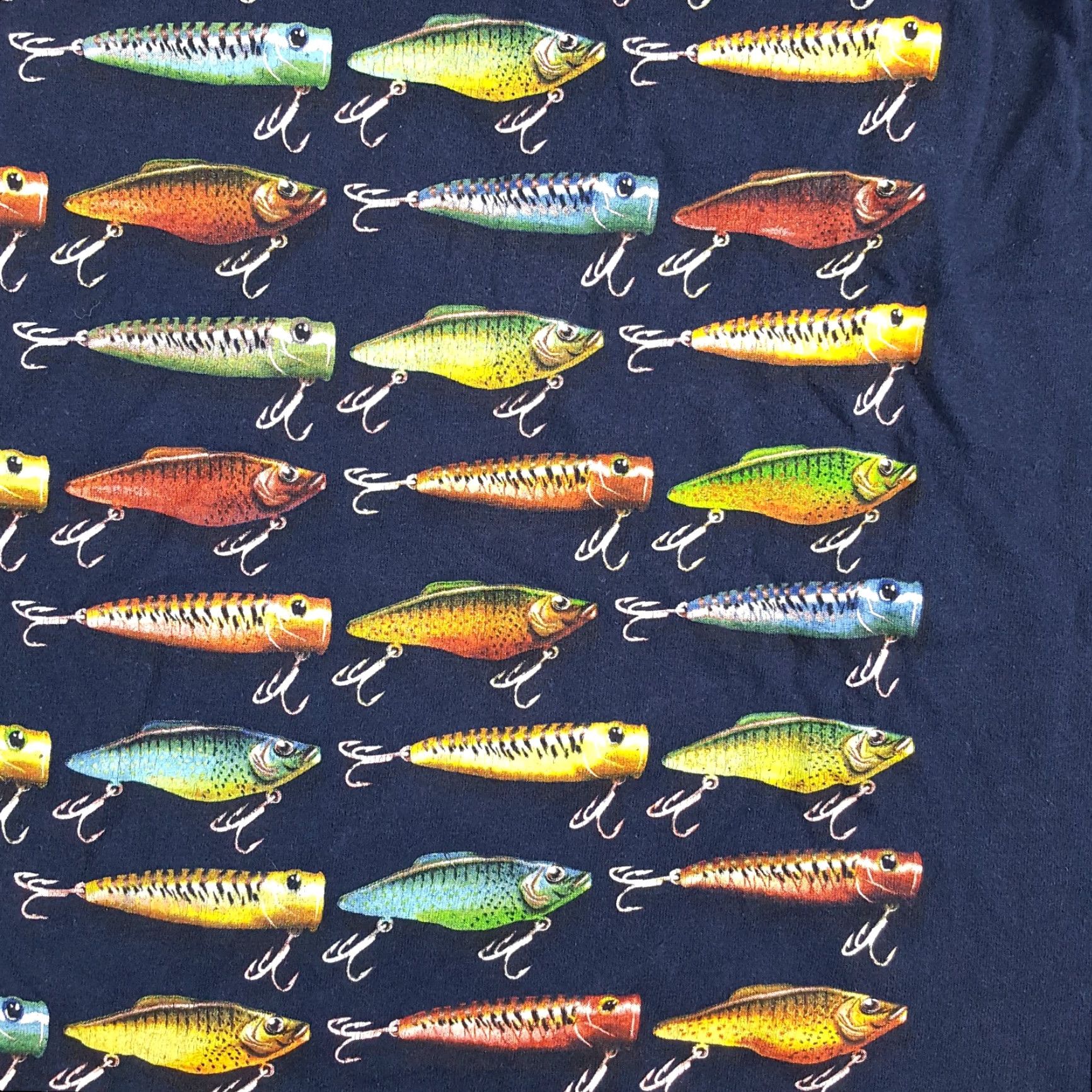 Jerzees VINTAGE Fishing Lure Fisherman Art Tee Men's XL Blue T-Shirt Jerzees Embroidered Logo 90s Outdoor Retro Fish Nature Shirt Mens Size US XL / EU 56 / 4 - 4 Thumbnail