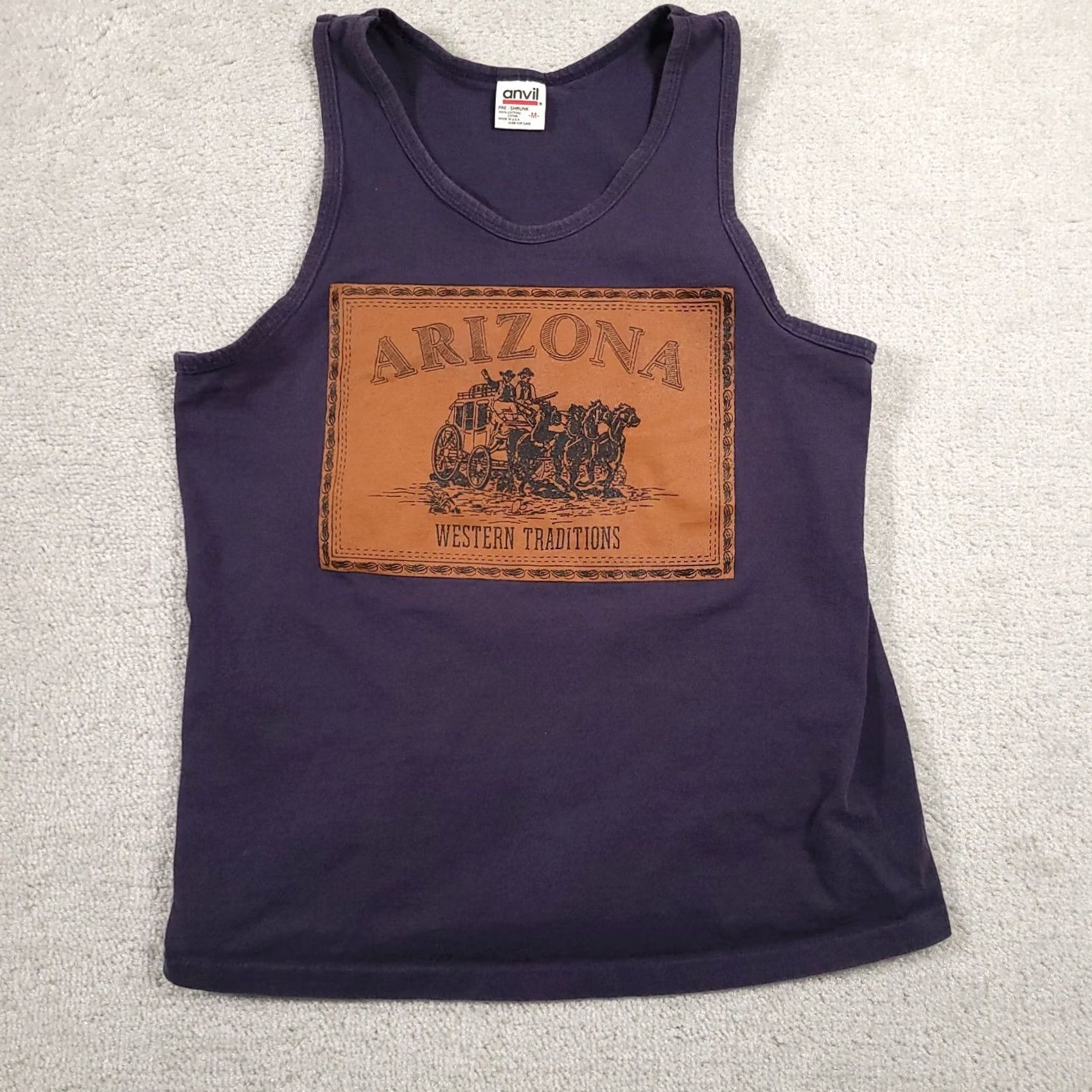 Anvil VINTAGE Anvil USA Made Arizona Shirt Western Traditions Sleeveless Crew Neck Blue Cotton T-Shirt Men M Medium Size US M / EU 48-50 / 2 - 2 Thumbnail