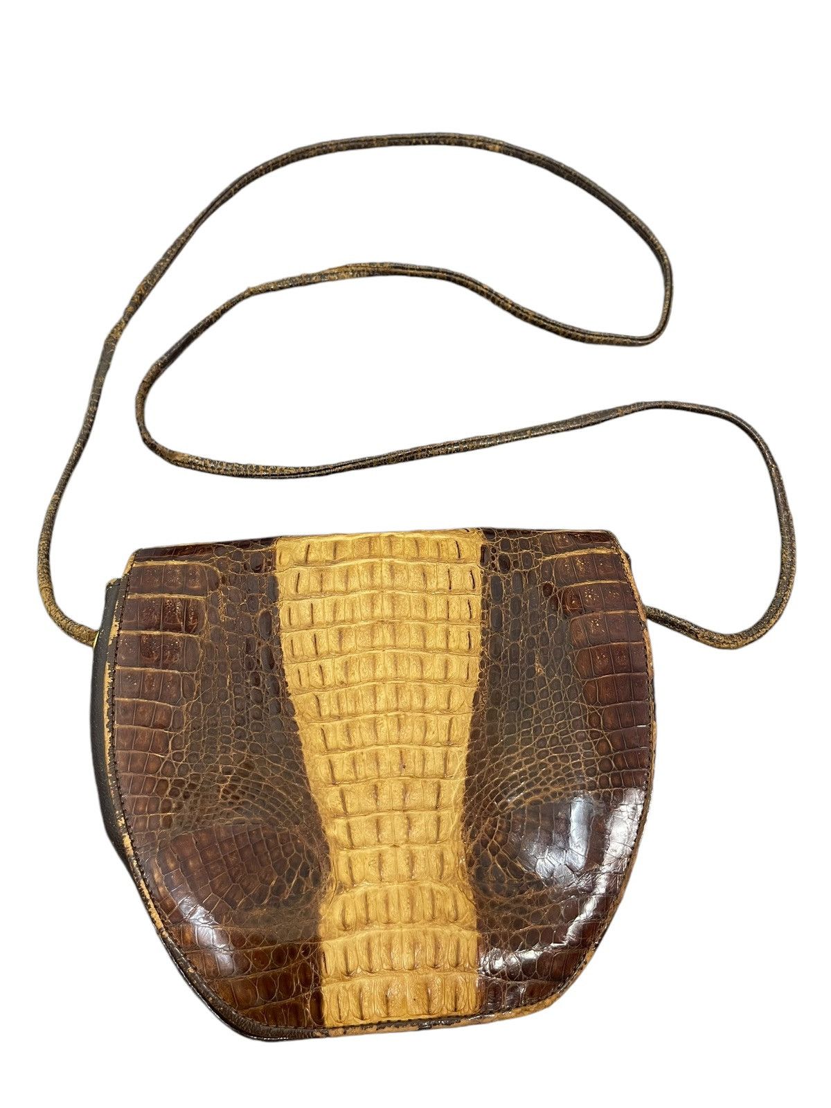 Leather Crocodile Skin Patina Vtg Unknown Japan Cross Body Bag 1🟩1 Size ONE SIZE - 7 Thumbnail