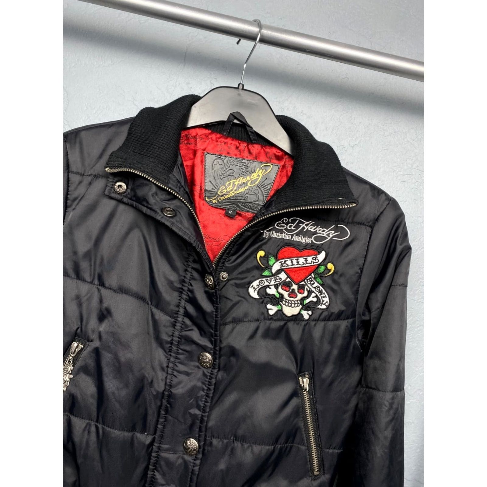 Ed Hardy VINTAGE Ed Hardy by Christian Audigier Womens Jacket Nylon S Black Logo Skull Designer 90s Mens Womens Size S / US 4 / IT 40 - 5 Thumbnail