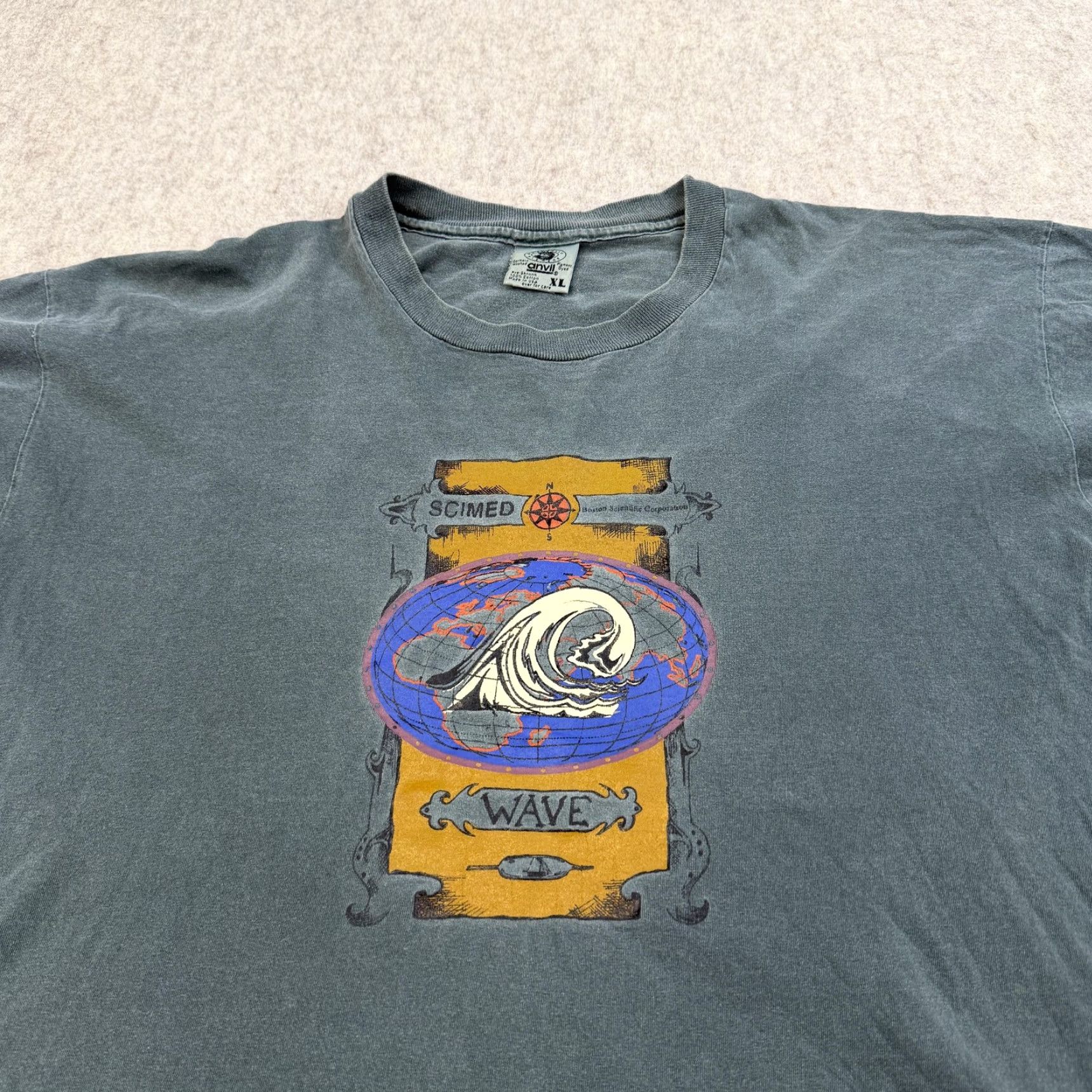 Anvil VINTAGE Anvil Shirt Mens XL Green Graphic Print Short Sleeve Crew Neck 90s Made USA Size US XL / EU 56 / 4 - 3 Thumbnail