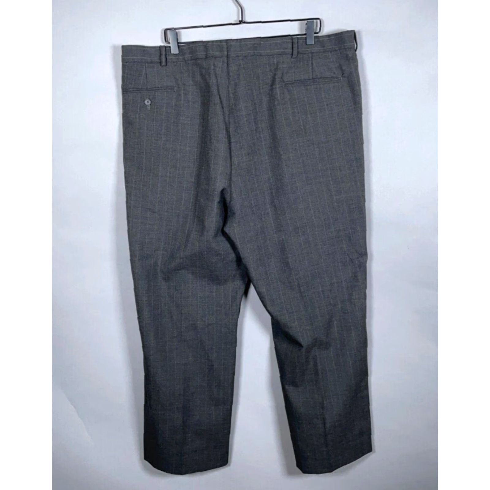 IDEA VINTAGE Wool Pleated Trousers Men's 42 x 28 (+2") Dark Gray Pinstripe Pants Ideal Zip Dress Pants Mens Regular Gray Wool Pinstripe 42 x 28 Inseam 28 Size US 42 / EU 58 - 2 Thumbnail