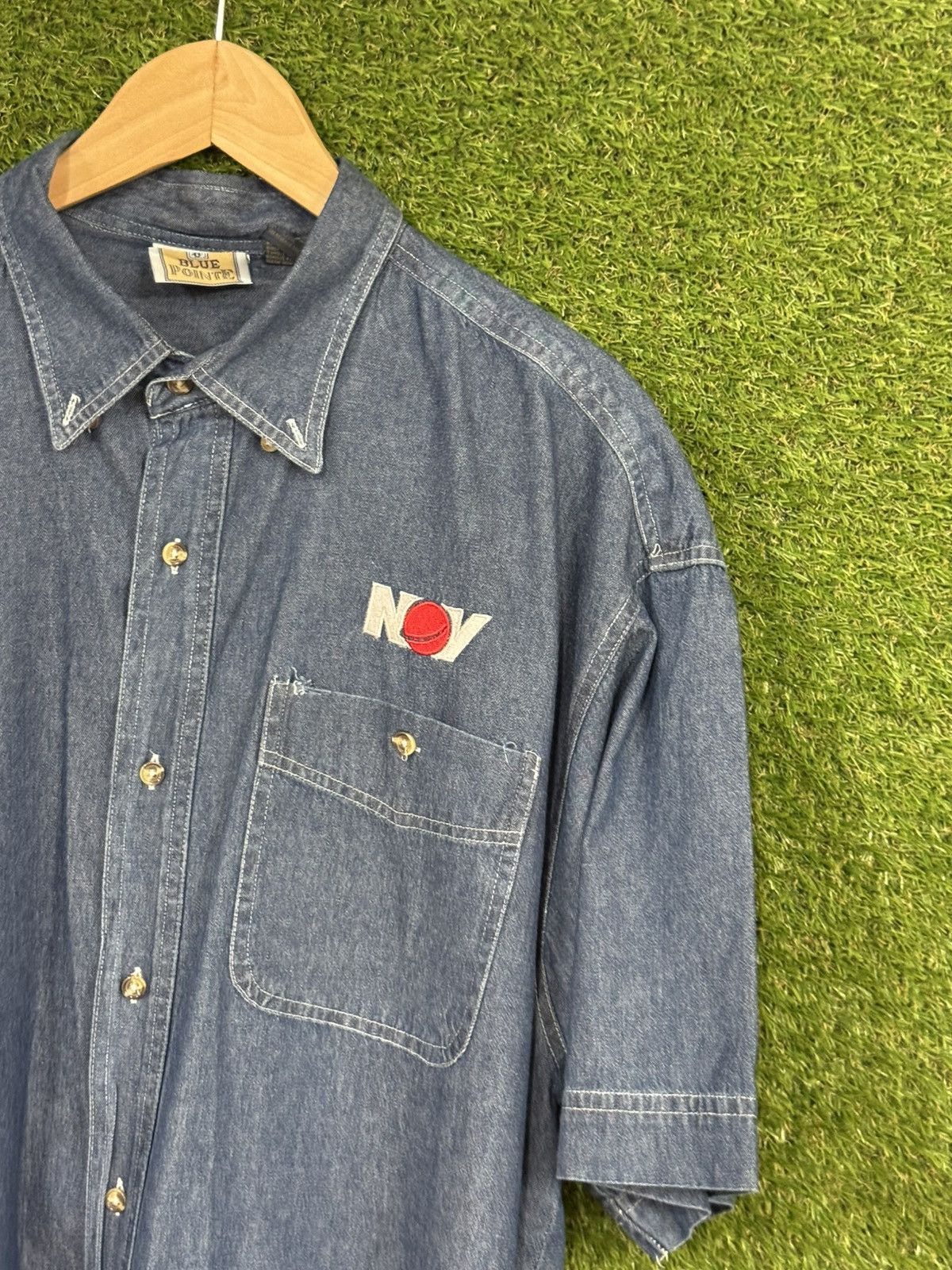 Vintage NOV Denim Short Sleeve Work Shirt Oil Energy Jean XL Size US XL / EU 56 / 4 - 2 Thumbnail