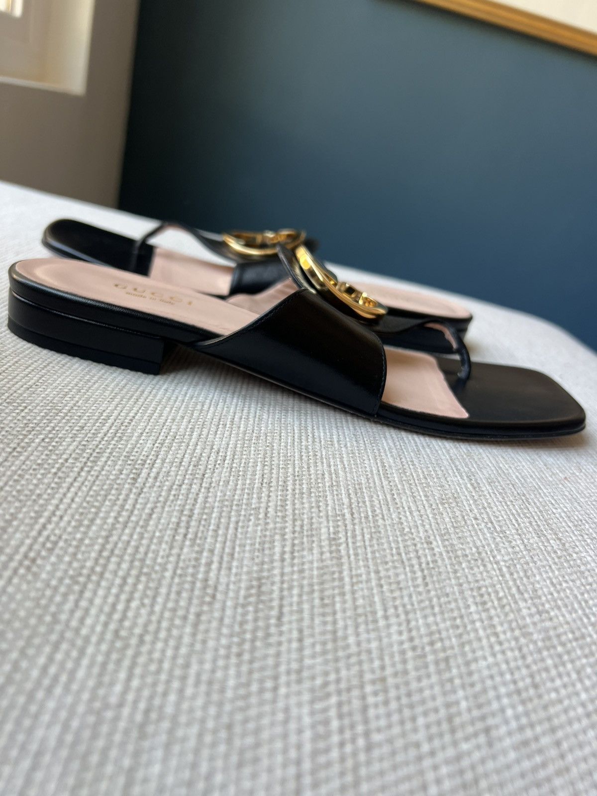 Gucci Gucci Blondie Logo-embellished leather Sandals Black Size US 7.5 / IT 37.5 - 3 Thumbnail