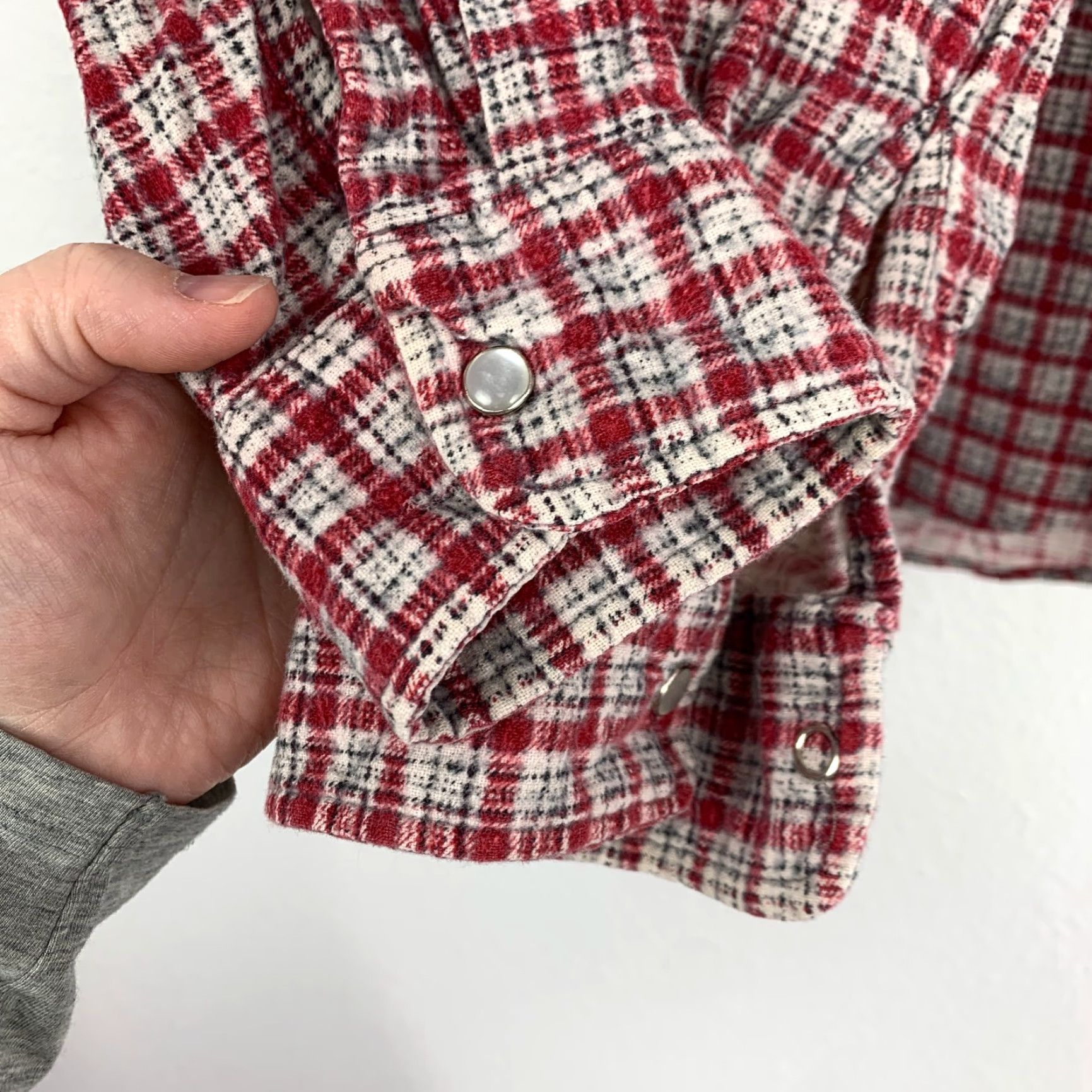 Haband VINTAGE Haband Pearl Snap Grunge Red White Long Sleeve Flannel Shirt L Mens Size US L / EU 52-54 / 3 - 5 Thumbnail