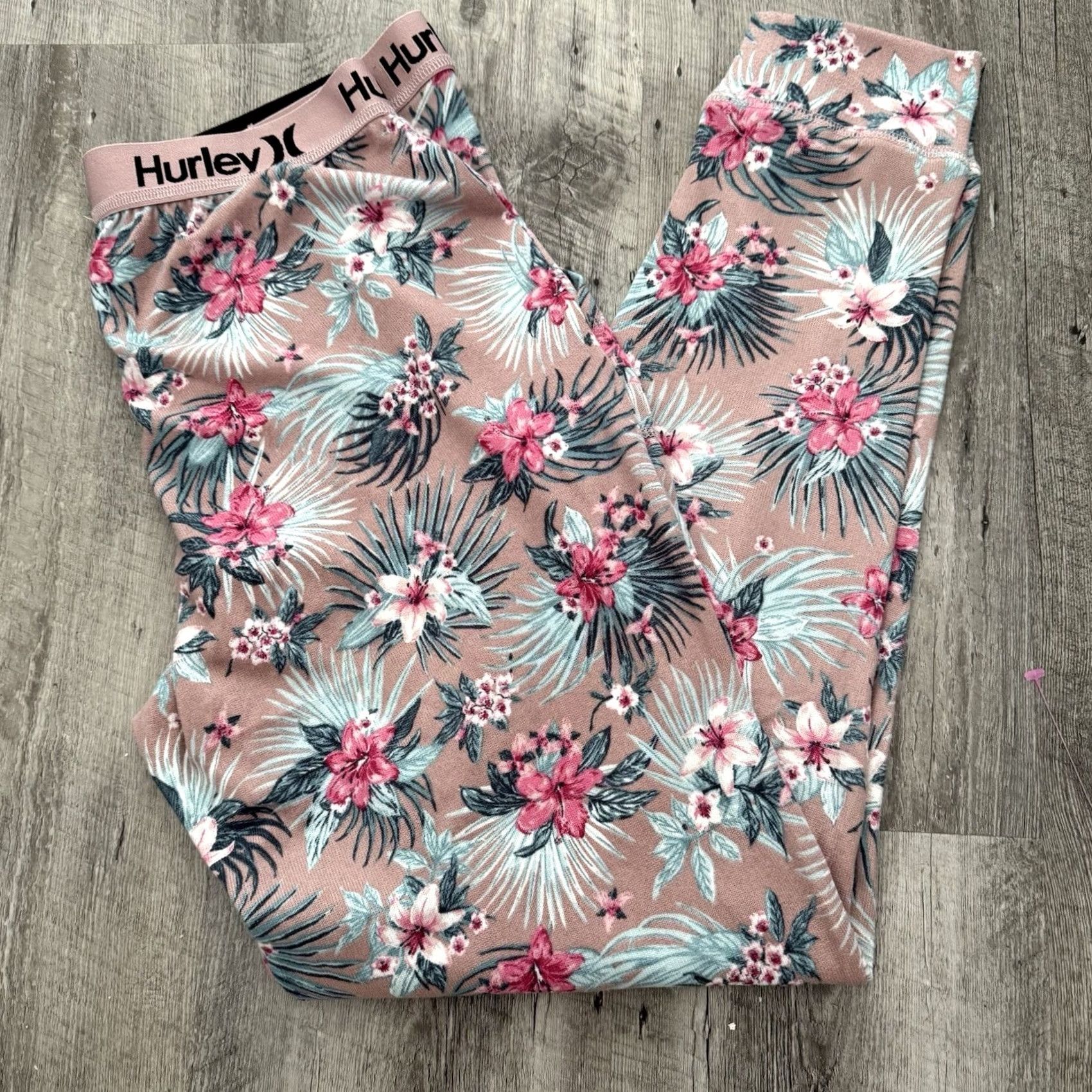 Hurley Hurley Lounge Joggers Womens Large Pink Floral Tropical Jersey Knit Pockets Size L / US 10 / IT 46 - 6 Thumbnail