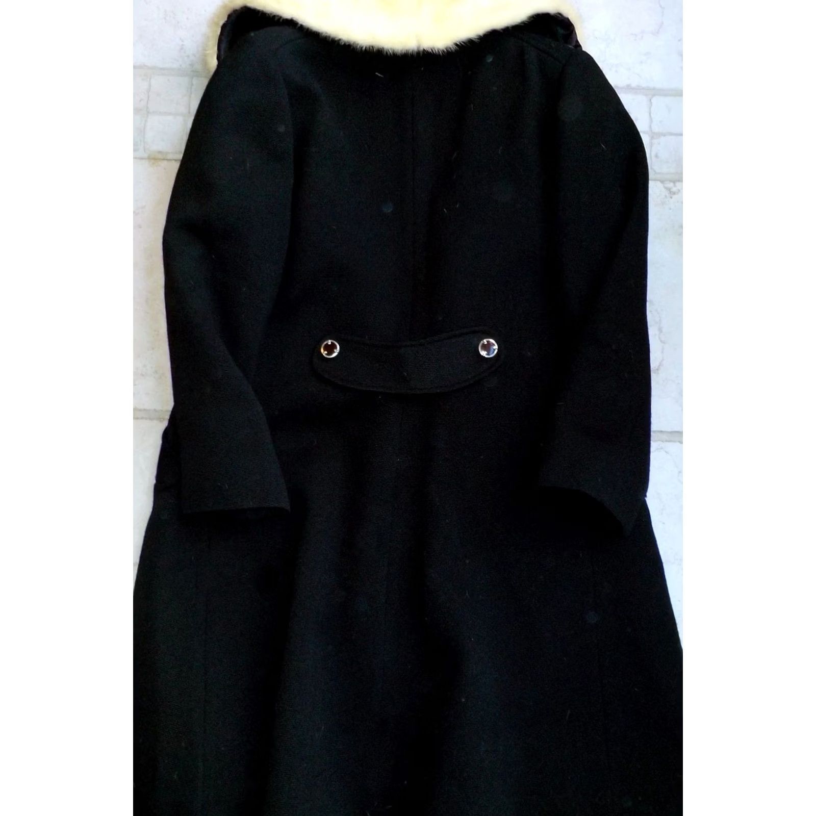 Vintage VTG Jackie O Stroller Coat Black Wool Mink Trimmed Double Breasted Size:2-4? Small Womens Jacket/Coat 3/4 Sleeve Knee Length Retro 50-60s Vintage Size XS / US 0-2 / IT 36-38 - 6 Thumbnail