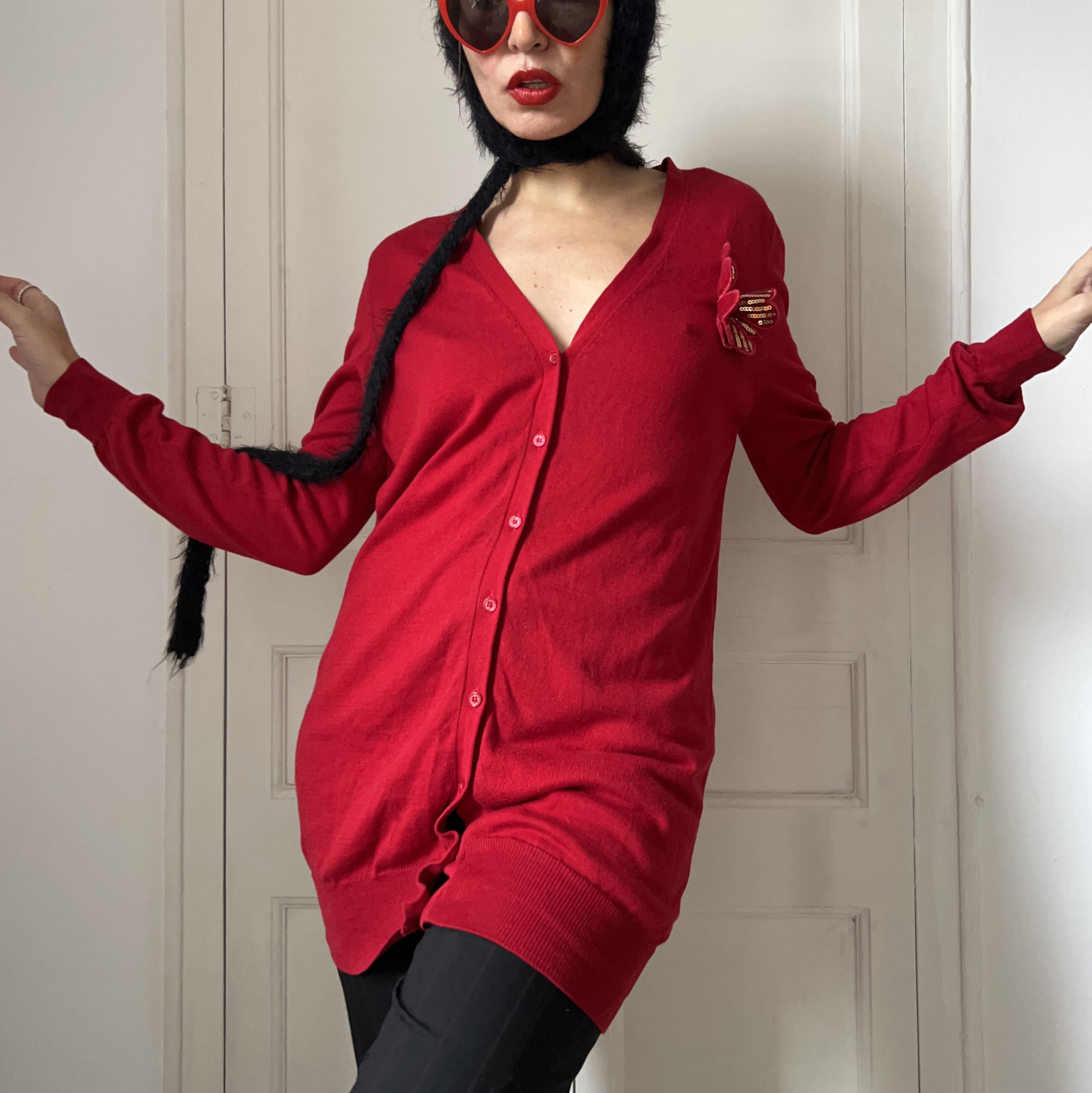 Love Moschino Love Moschino Y2k Red V-Neck Cardigan Size S / US 4 / IT 40 - 7 Thumbnail
