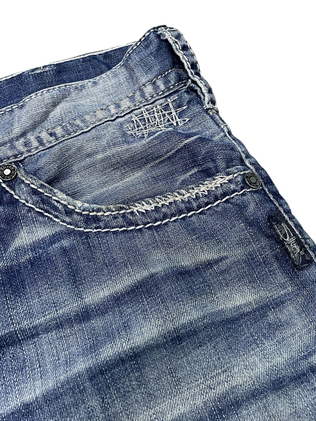 Japanese Brand × semanticdesign Silver Heavy Stitched Loose Straight Baggy Jeans Size US 32 / EU 48 - 10 Thumbnail